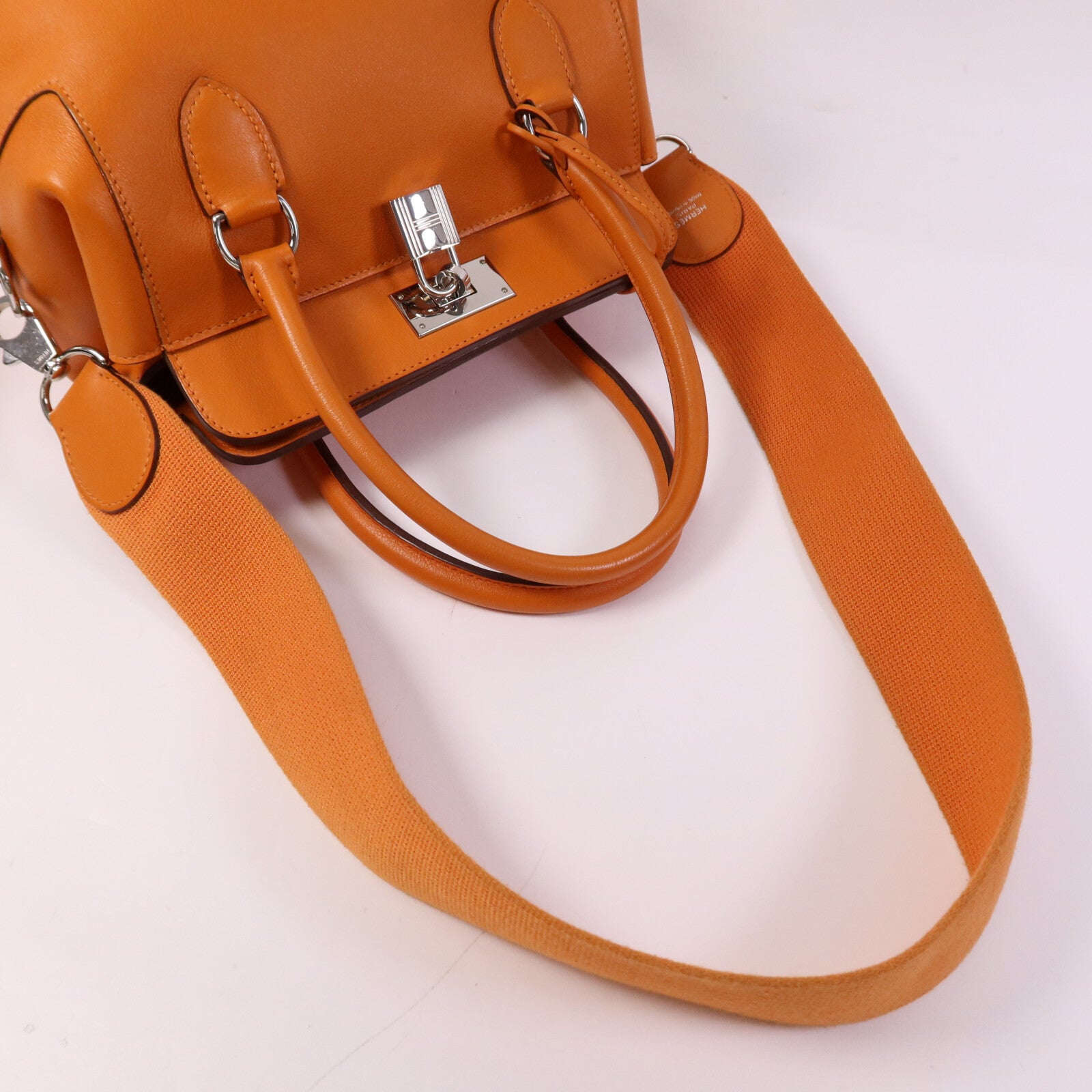 HERMES Clemence皮革Tool Box 20銀扣手挽肩背兩用袋Orange