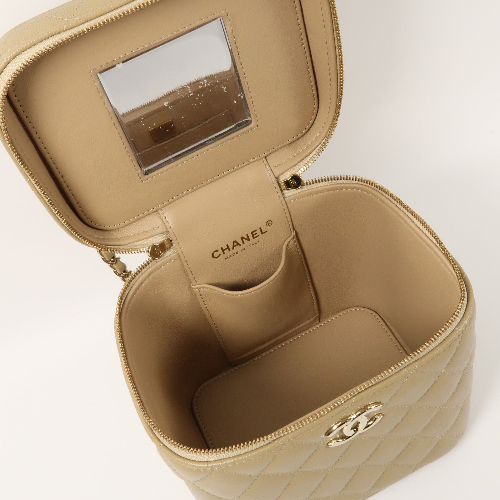CHANEL 牛皮皮革Vanity Case金扣鏈帶手挽肩背兩用袋