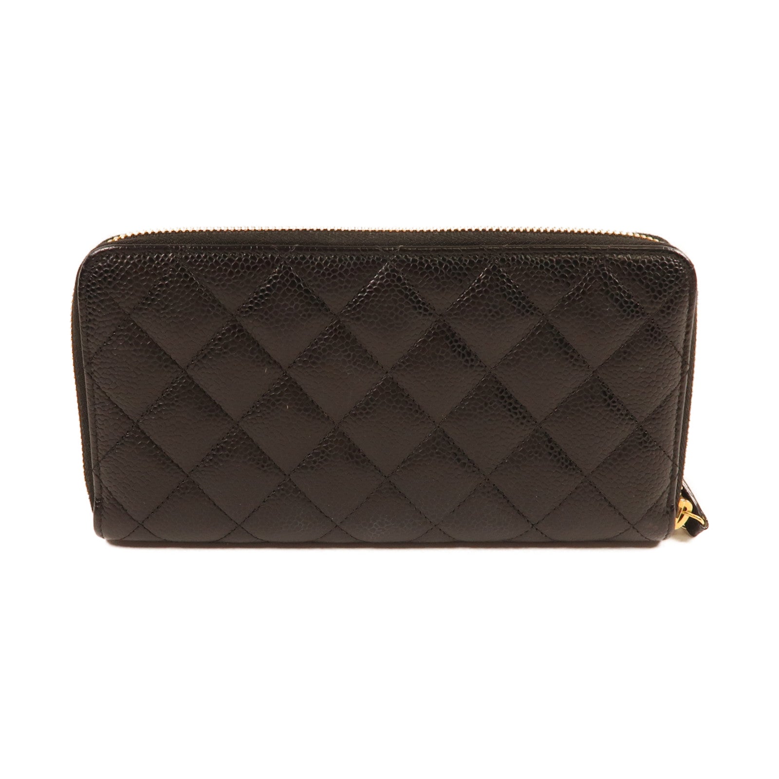 CHANEL 牛皮皮革Zipper Long Wallet金扣長錢包黑色