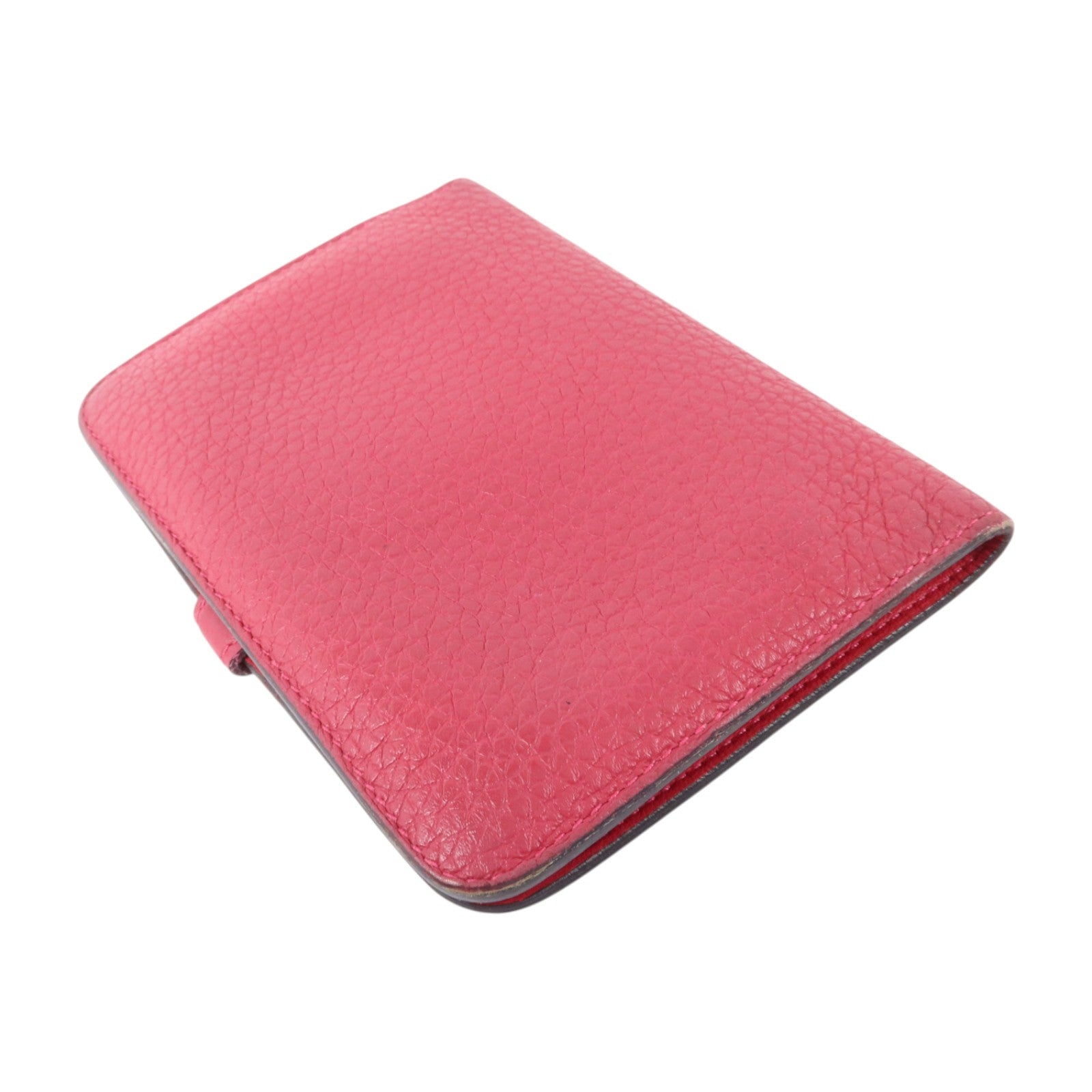 HERMES Clemence皮革Dogon Compact Wallet銀扣錢包Rose Mexico