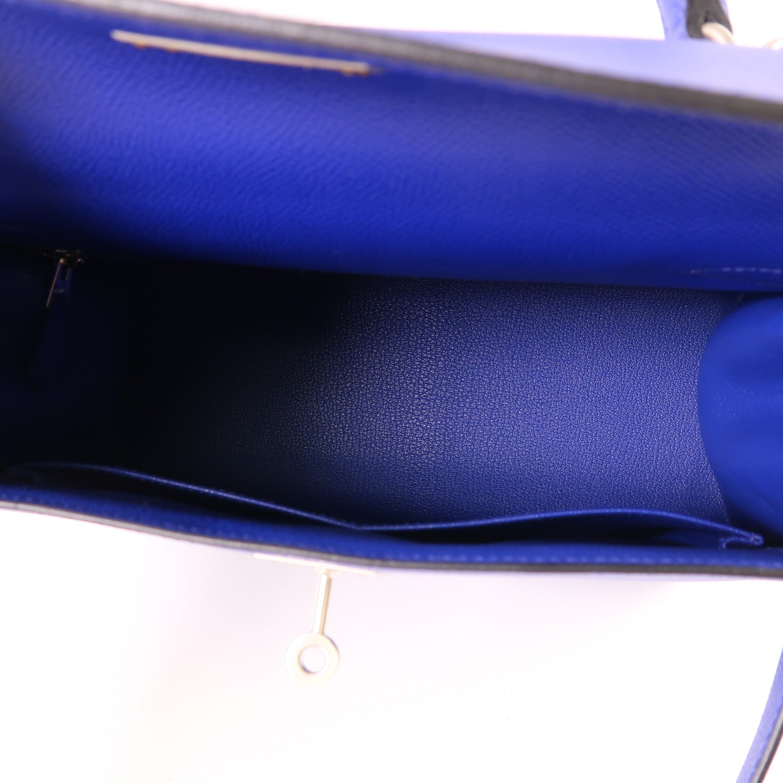 HERMES Epsom皮革Kelly 28銀扣手挽肩背兩用袋7T Bleu Electrique