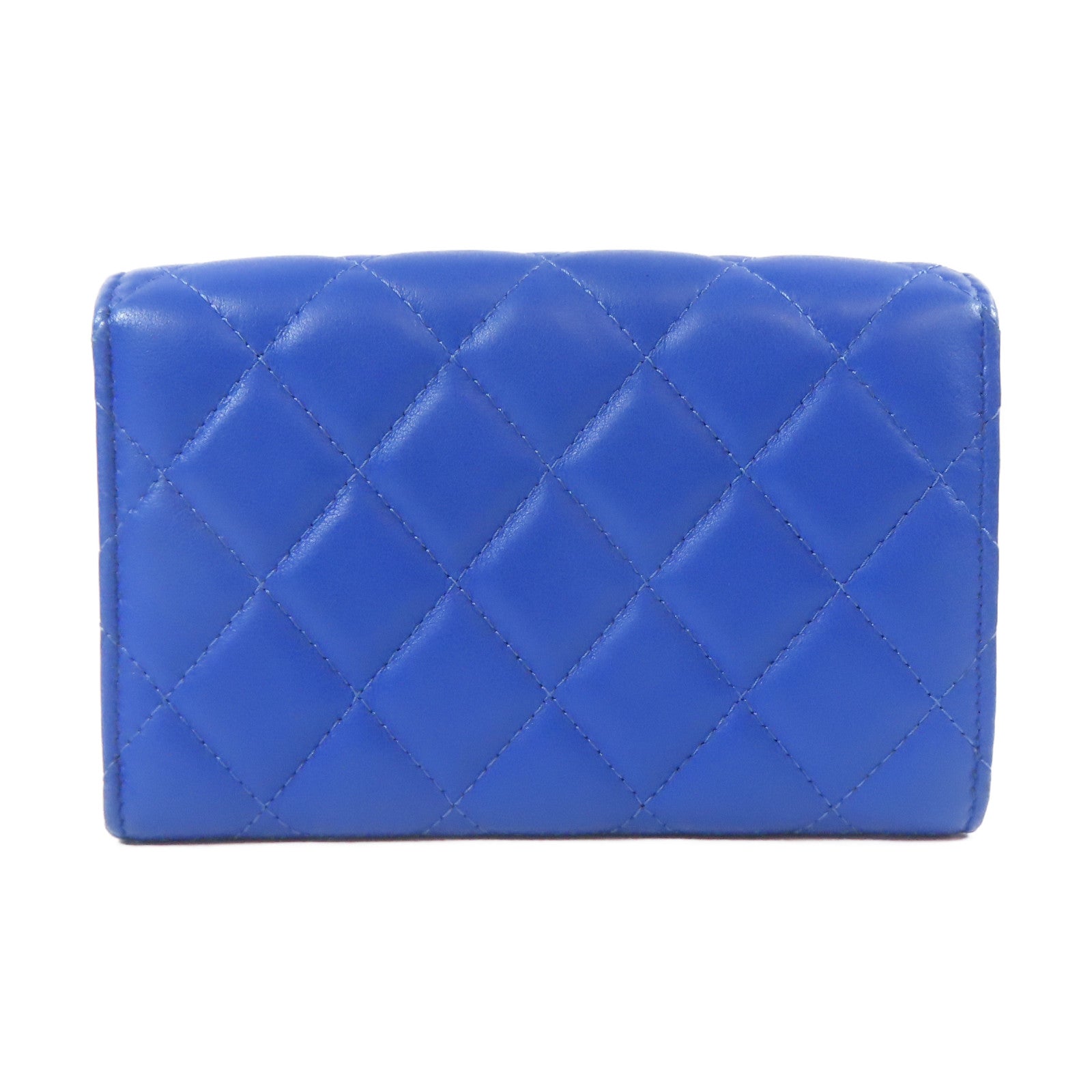 CHANEL 菱格羊皮皮革Wallet銀扣錢包藍色