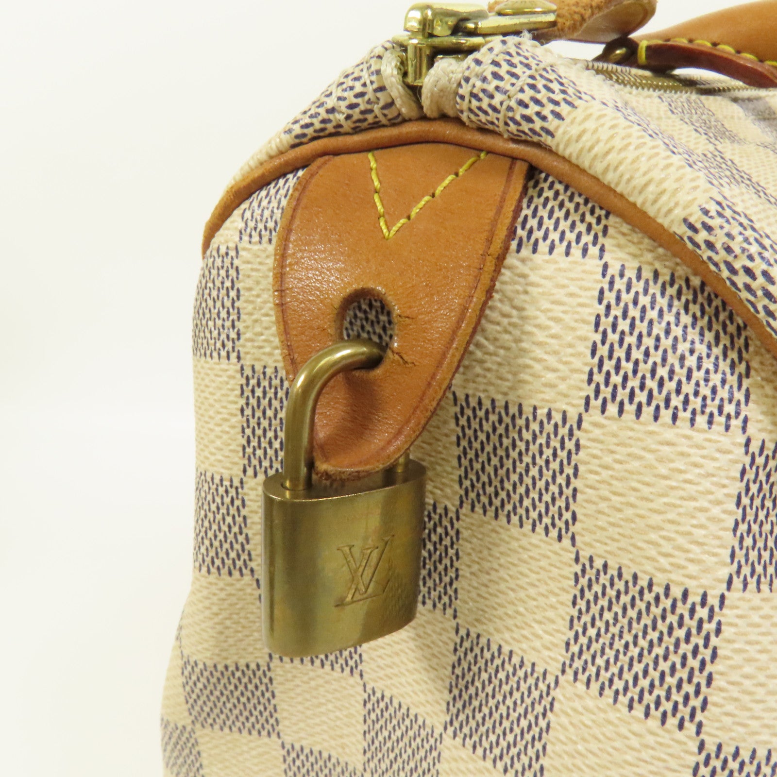 LOUIS VUITTON Damier Azur Speedy 30金扣手挽袋白色