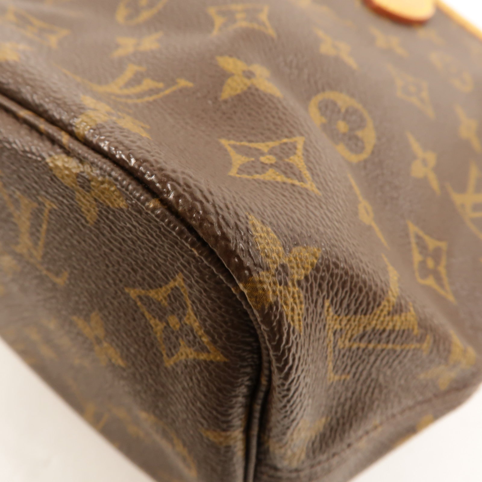 LOUIS VUITTON Monogram Neverfull PM金扣手挽袋棕色