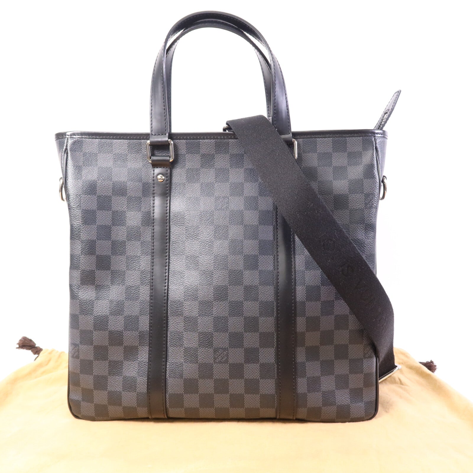 LOUIS VUITTON Damier Graphite Tadao MM銀扣手挽肩背兩用袋