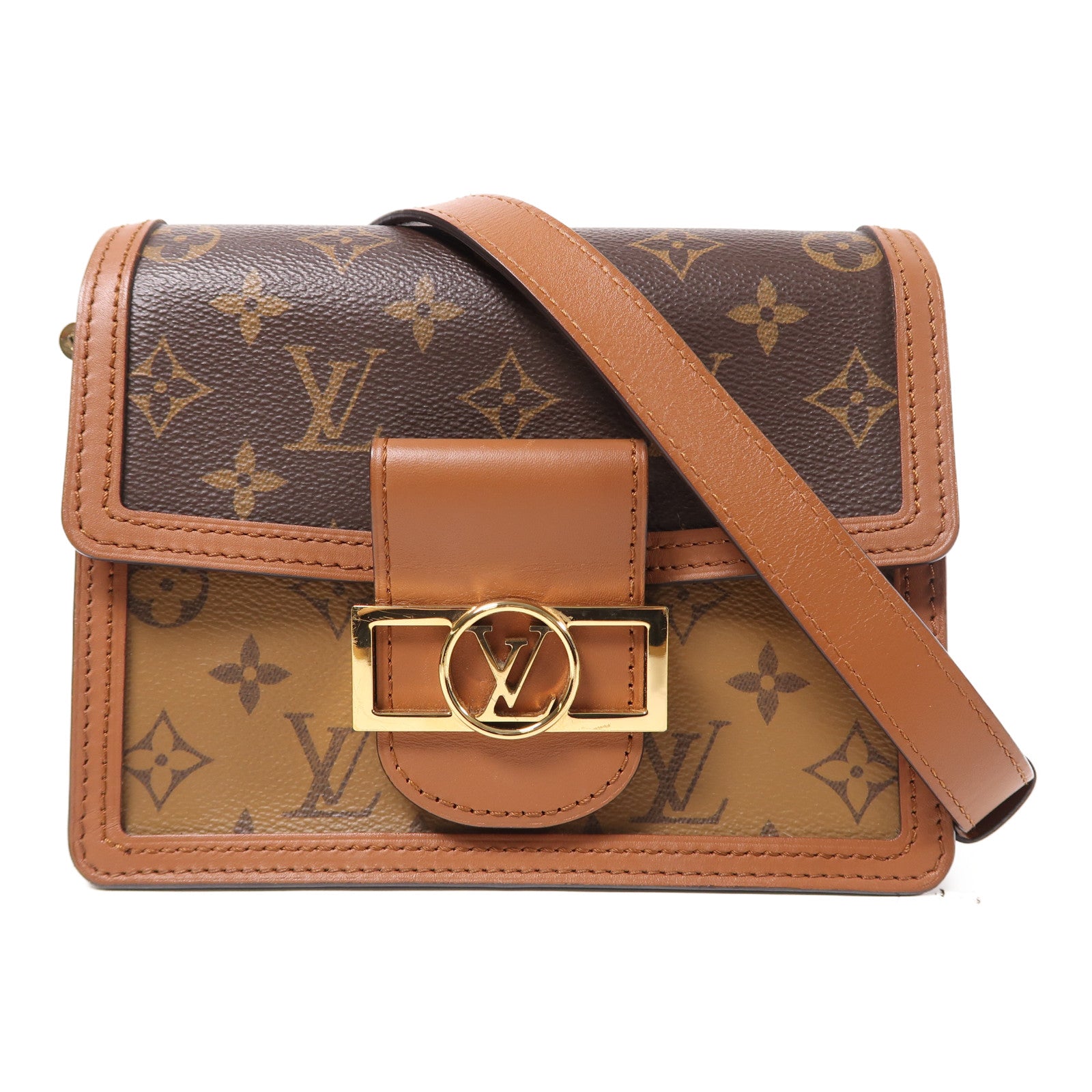 LOUIS VUITTON 【激減優惠】Monogram Reverse Mini Dauphine金扣肩背袋啡色