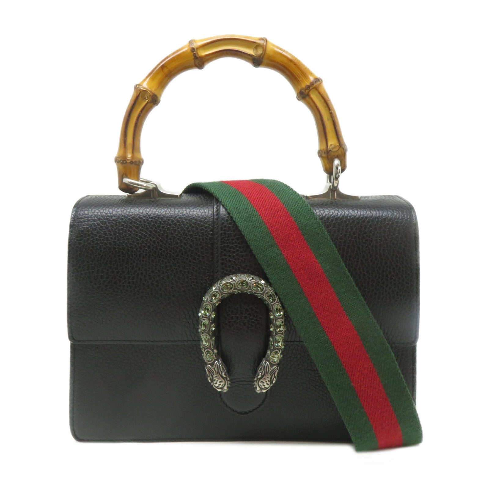 GUCCI 牛皮皮革Dionysus銀扣手挽肩背兩用袋黑色