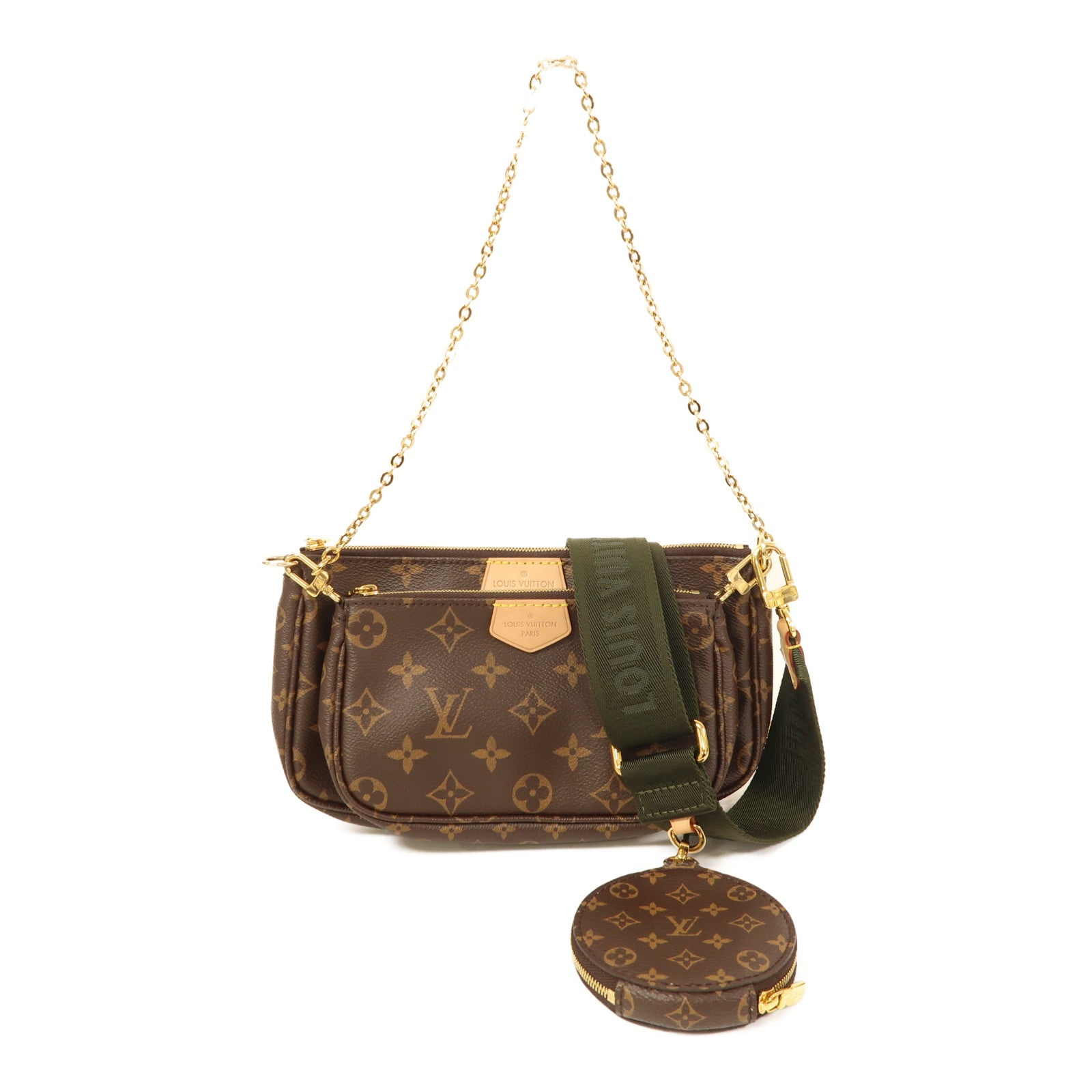LOUIS VUITTON Monogram Multi Pochette Accessoires金扣手挽肩背兩用袋棕色