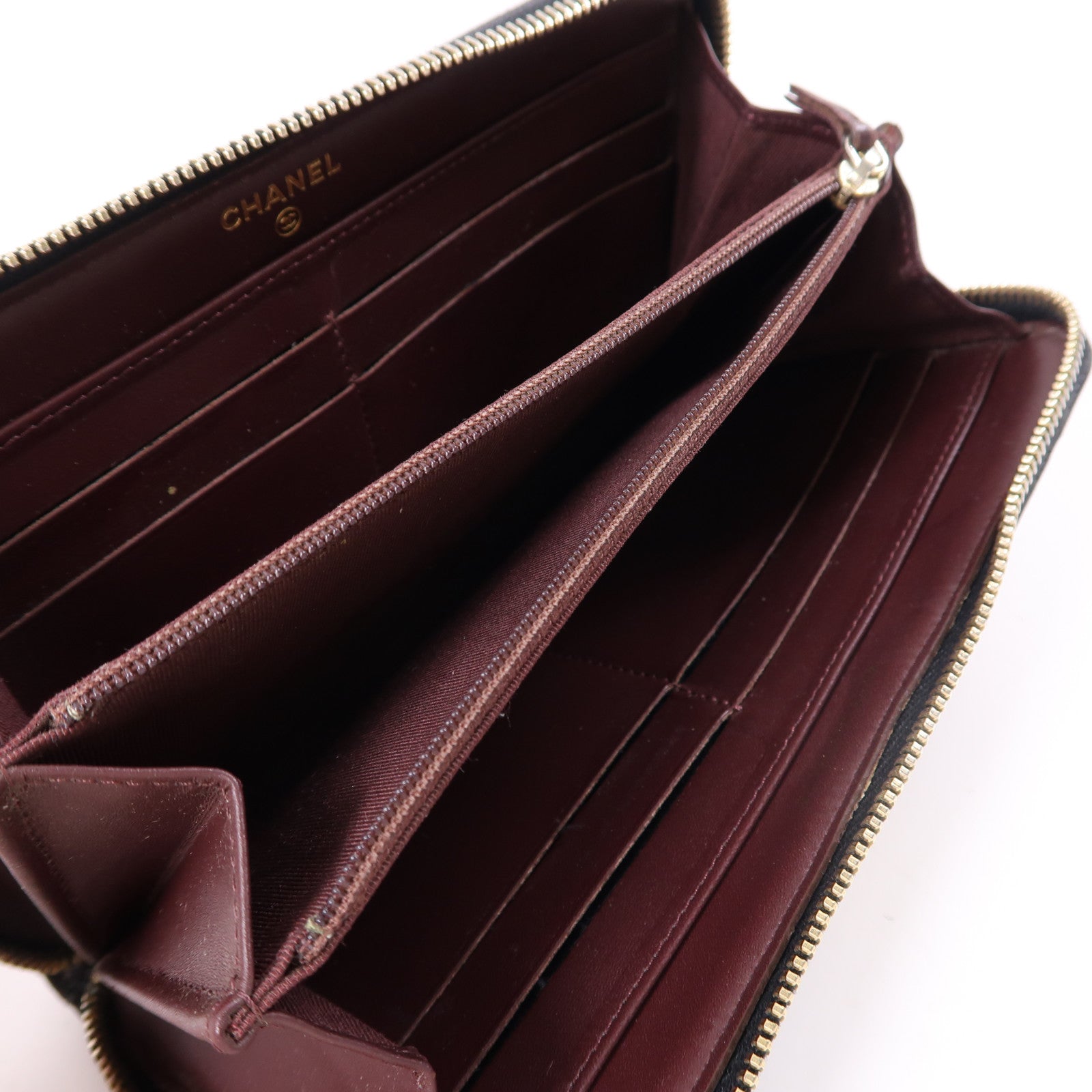 CHANEL 牛皮皮革Zipper Long Wallet金扣長錢包黑色