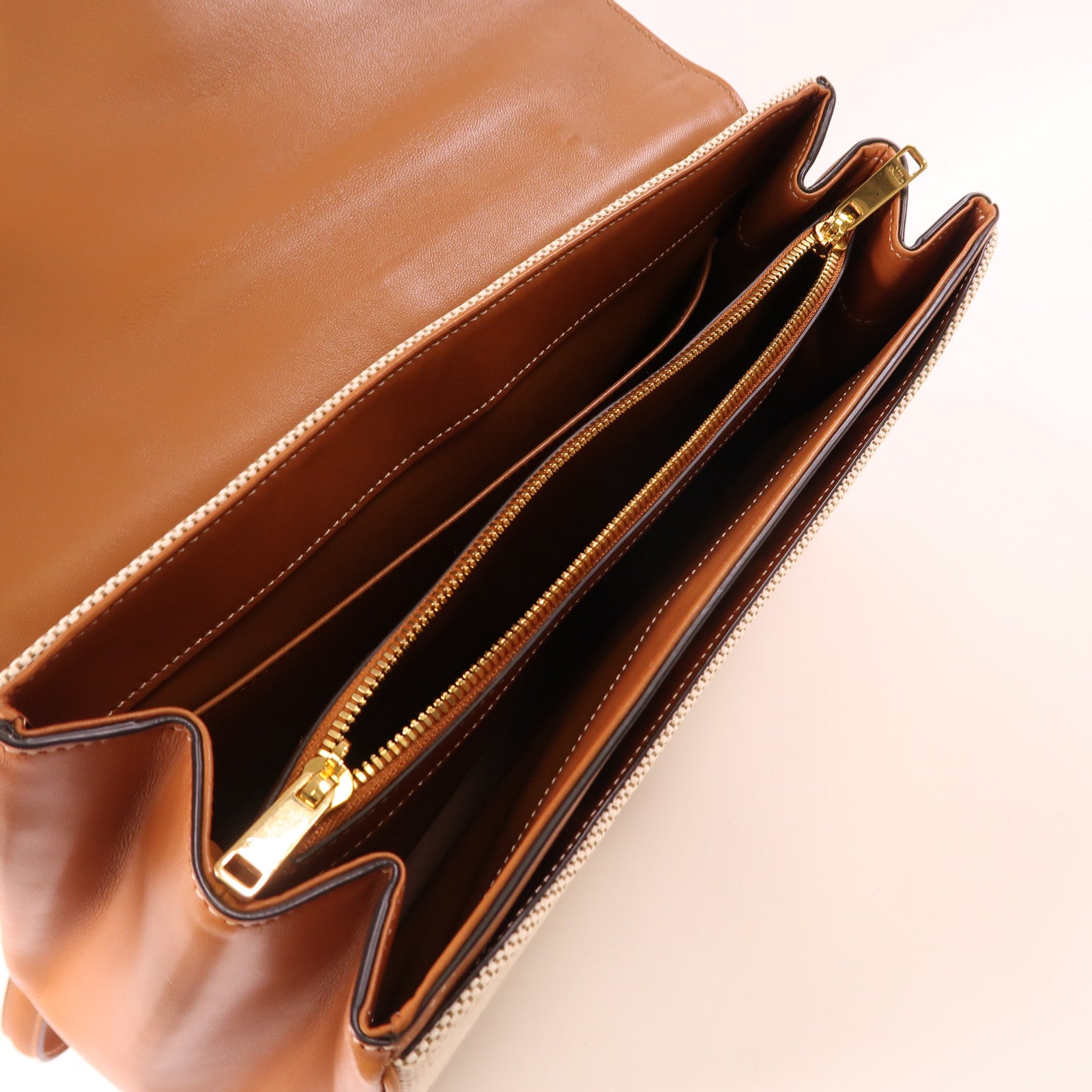 CELINE 帆布/牛皮皮革Classique 16金扣手挽肩背兩用袋