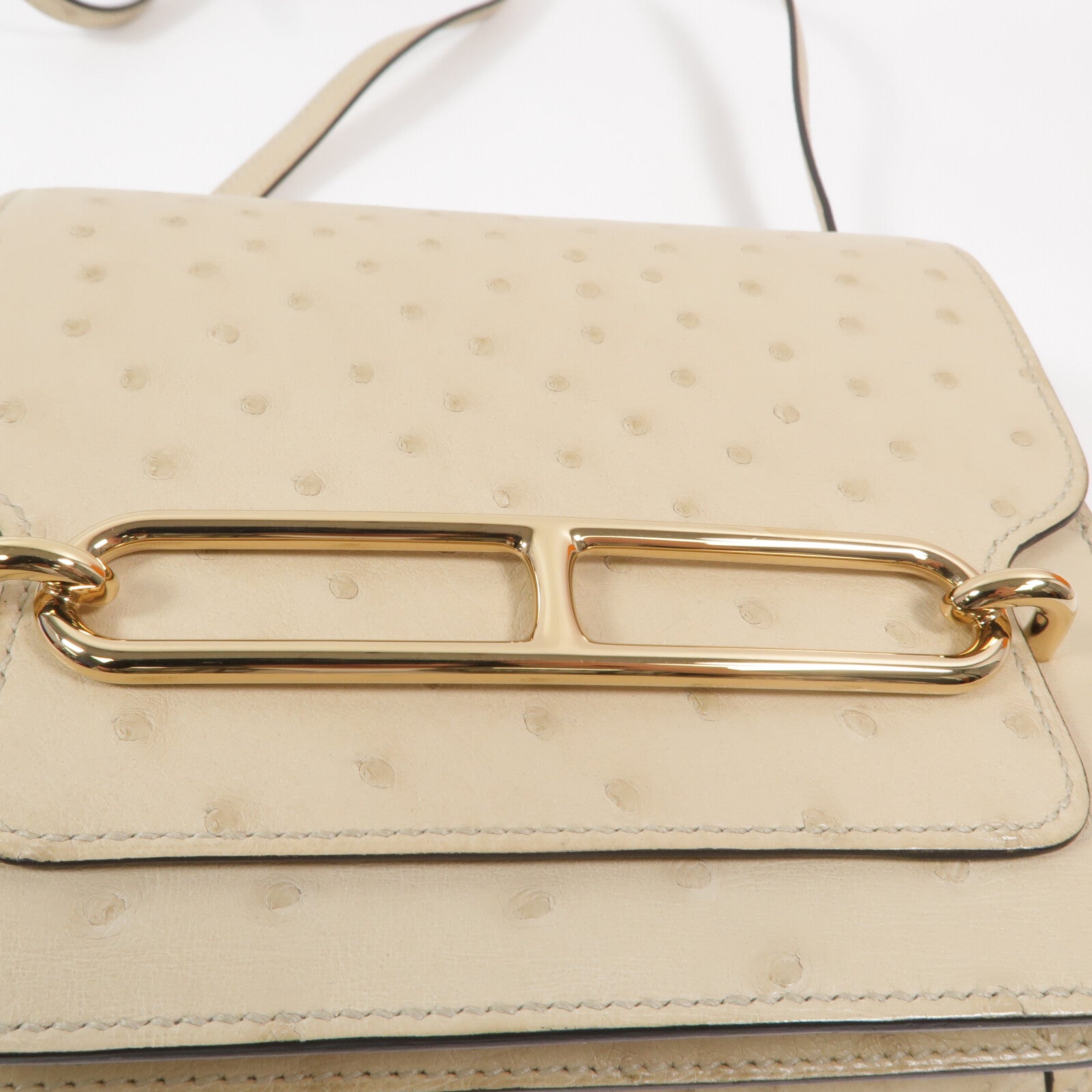HERMES Ostrich皮革Roulis Mini肩背袋Nata