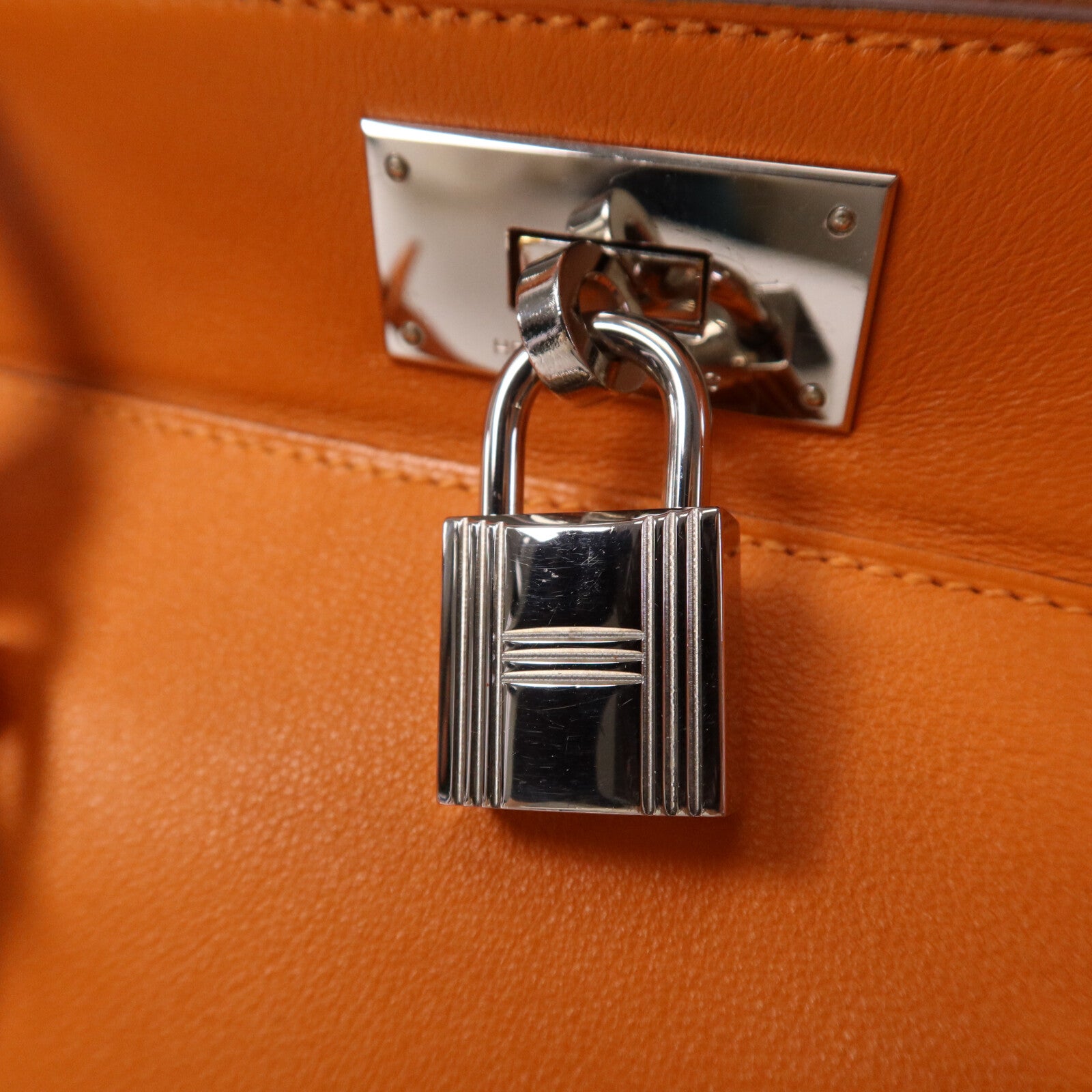 HERMES Clemence皮革Tool Box 20銀扣手挽肩背兩用袋Orange
