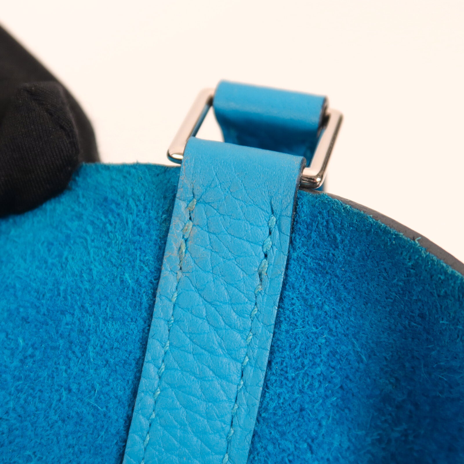 HERMES Clemence皮革Picotin MM扣手挽袋Bleu Frida/Rose Mex