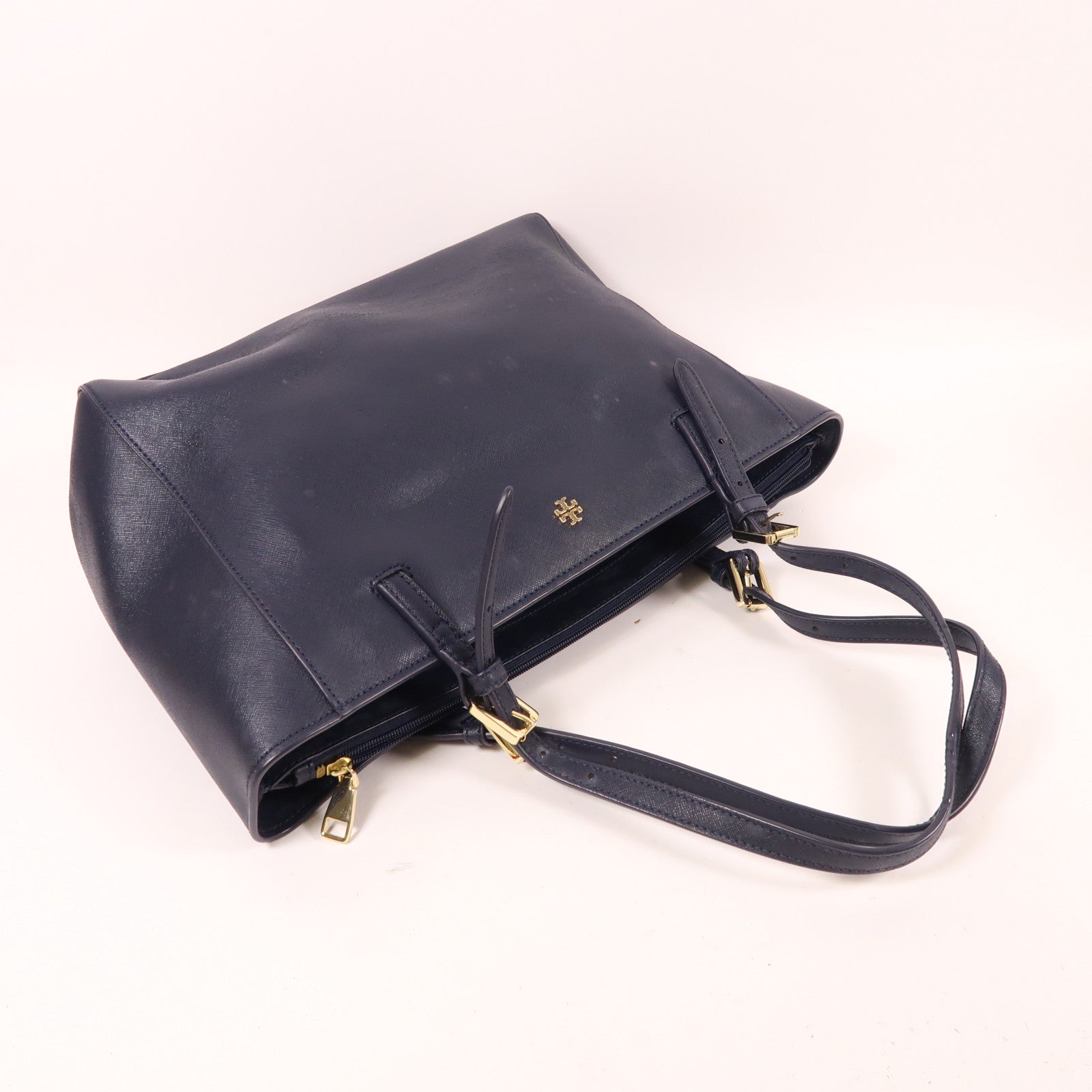 Tory Burch GHW 2 Way Shoulder Bag Calfskin Leather Blue