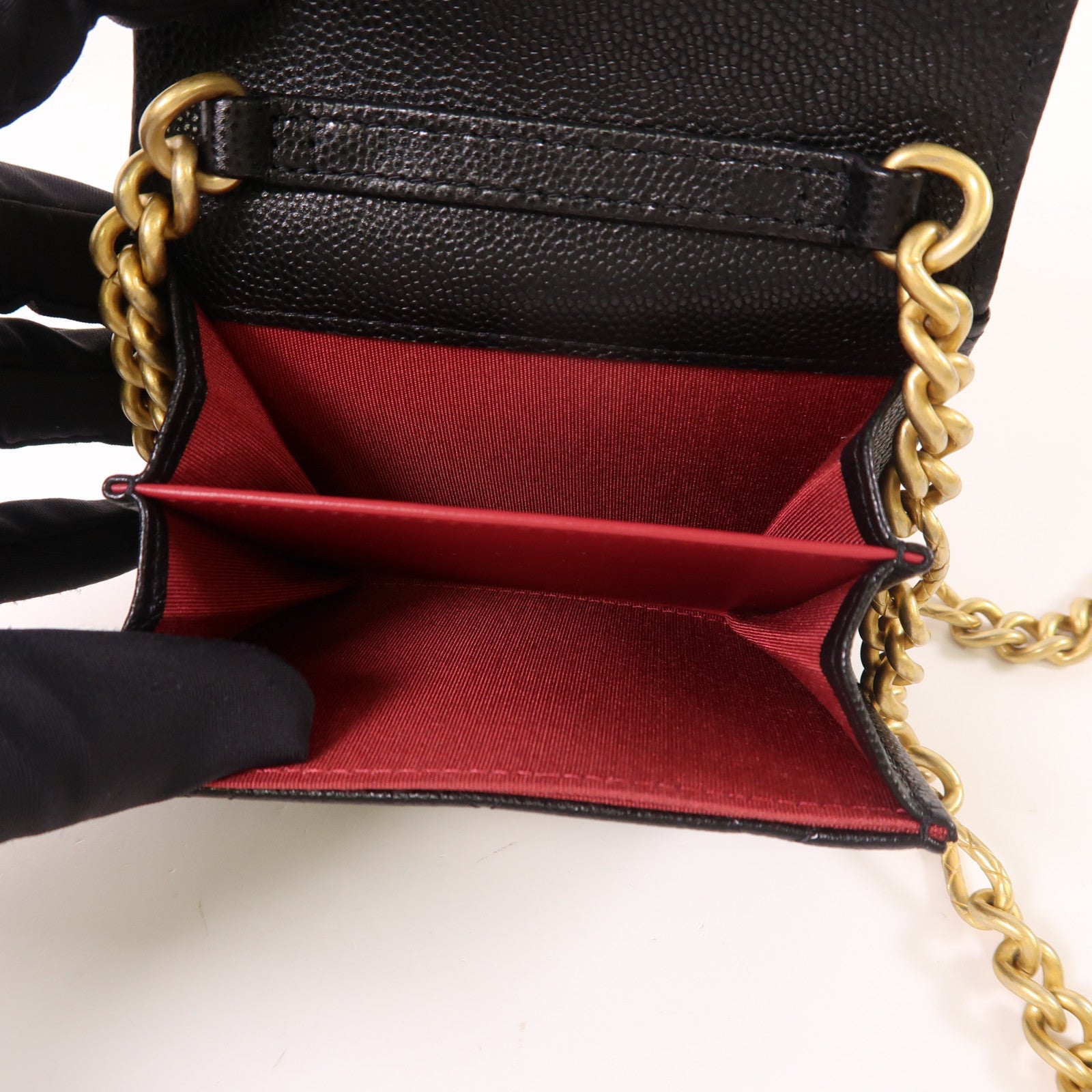 CHANEL 牛皮皮革Card Case With Chain金扣肩背袋