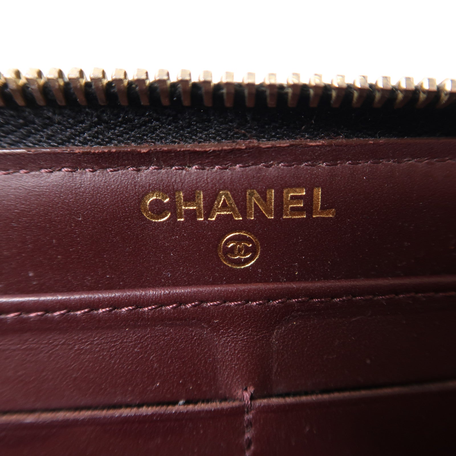 CHANEL 牛皮皮革Zipper Long Wallet金扣長錢包黑色