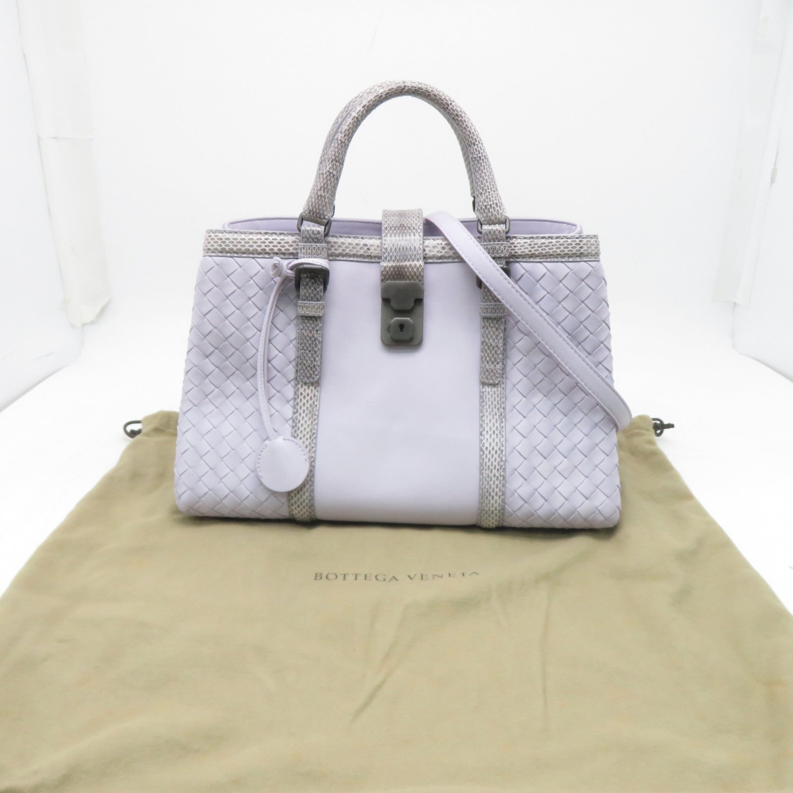 BOTTEGA VENETA 【激減優惠】織紋皮革/蛇皮皮革2 Way Shoulder手挽肩背兩用袋紫色