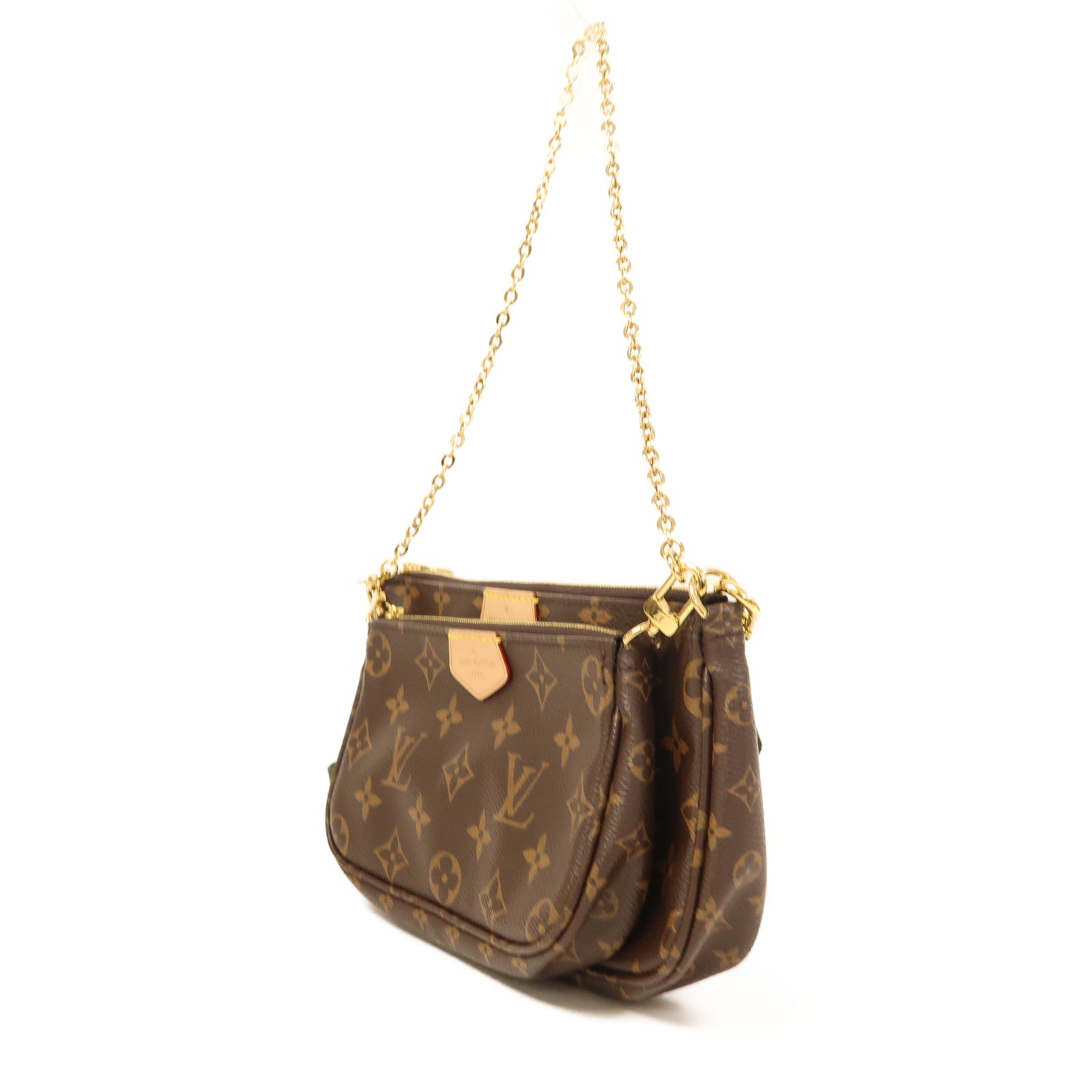 LOUIS VUITTON Monogram Multi Pochette Accessoires金扣手挽肩背兩用袋棕色