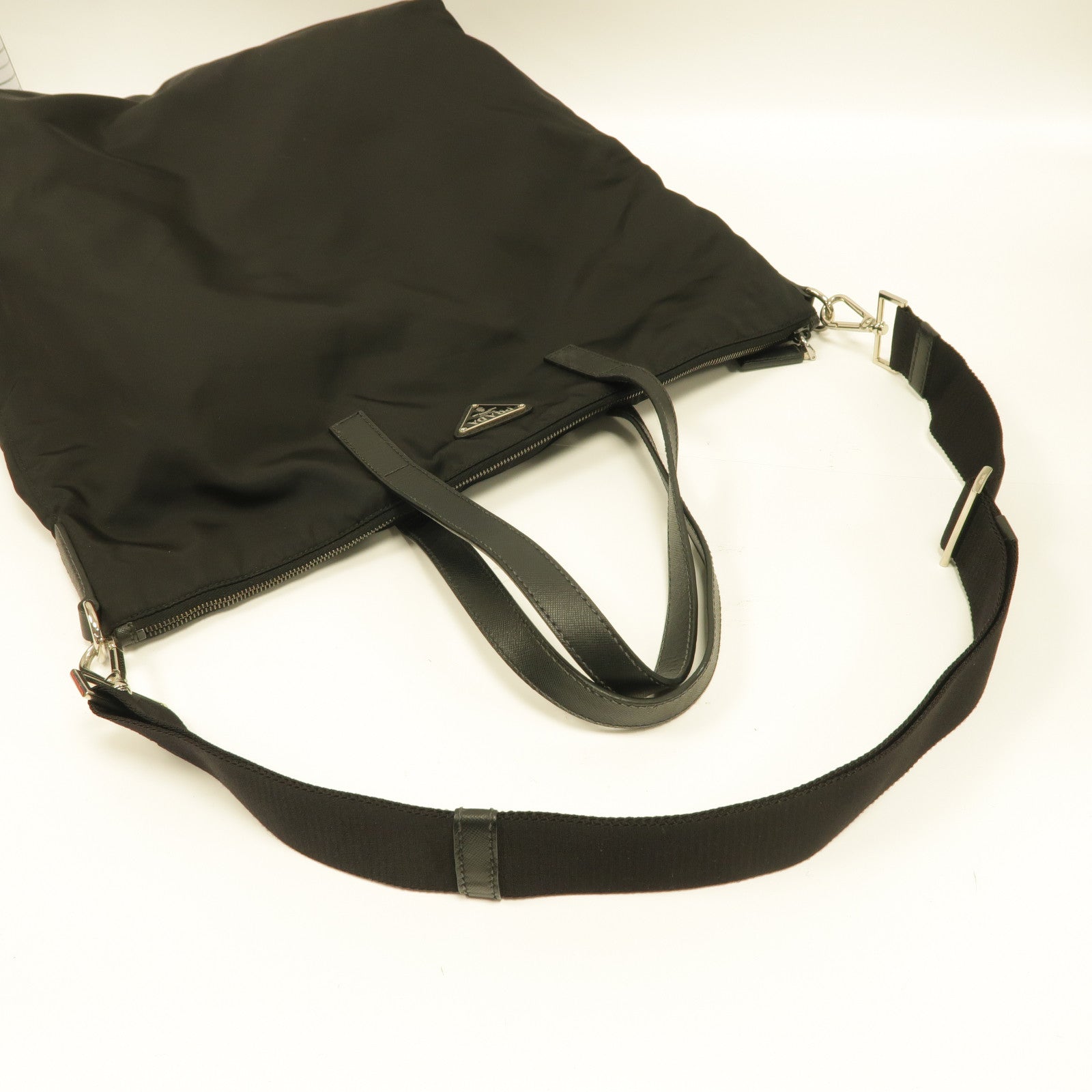 PRADA 尼龍2 Way Shoulder銀扣手挽肩背兩用袋黑色