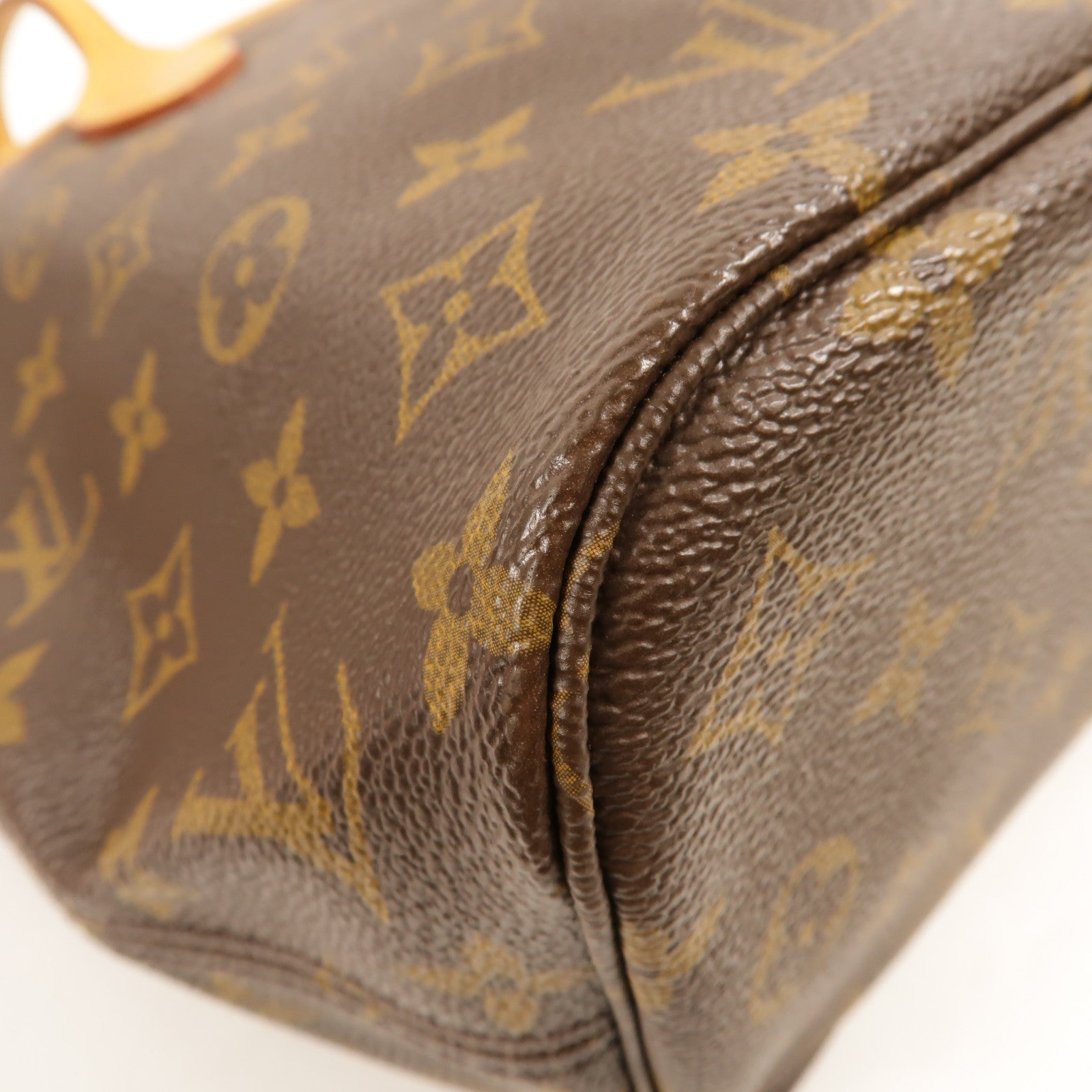 LOUIS VUITTON Monogram Neverfull PM金扣手挽袋棕色