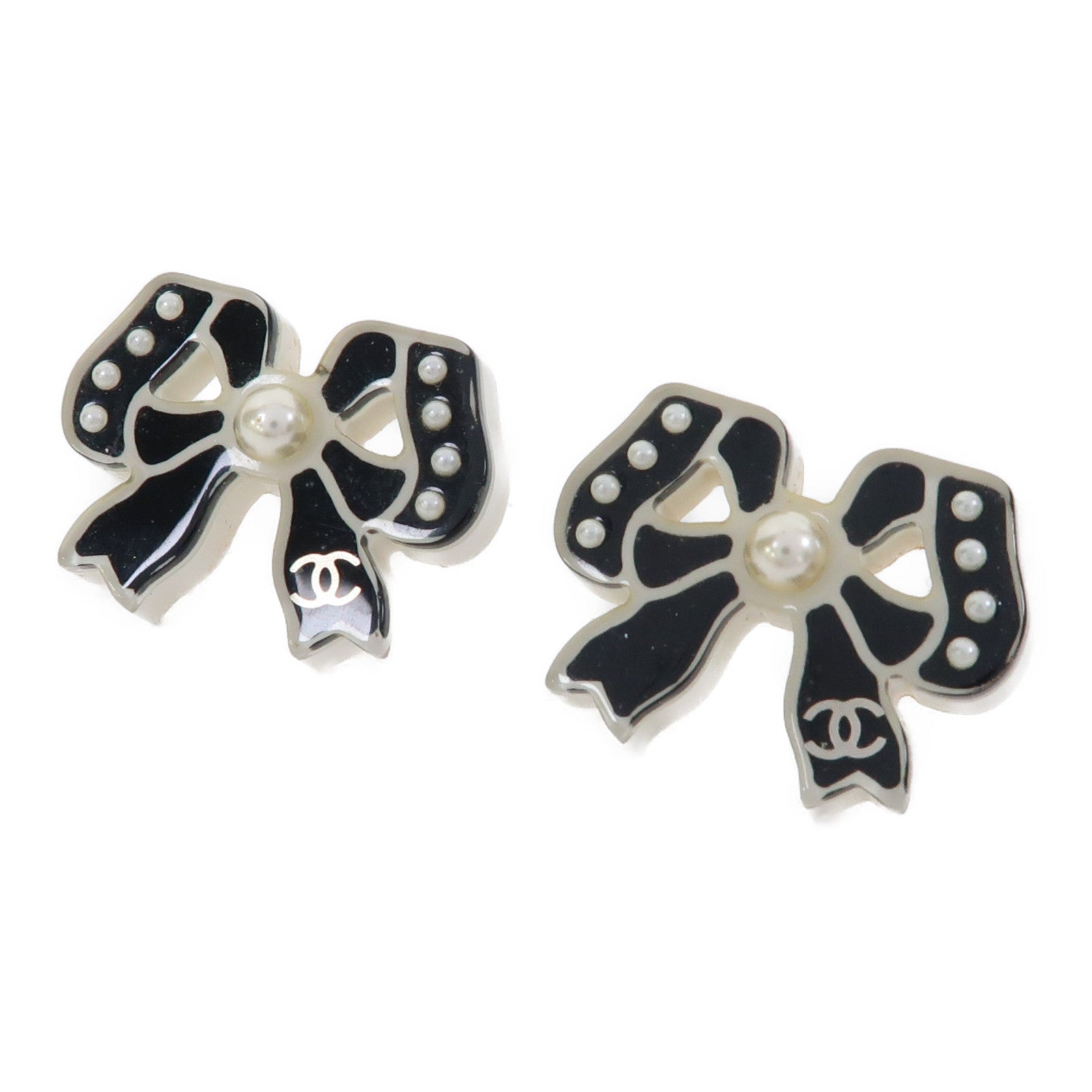 CHANEL PVC Bow Earrings耳環黑色/白色
