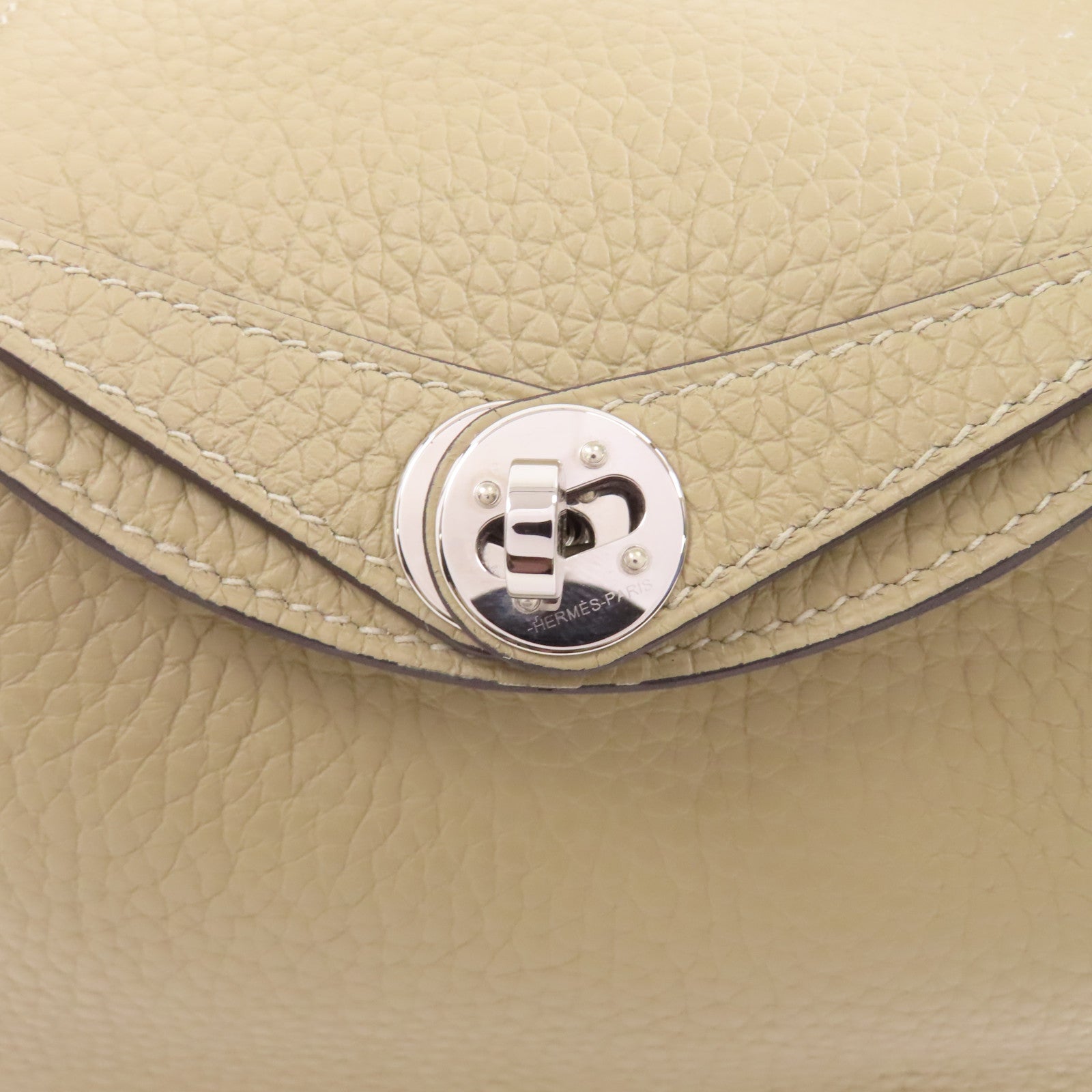 HERMES Clemence皮革Mini Lindy銀扣手挽肩背兩用袋Trench米色