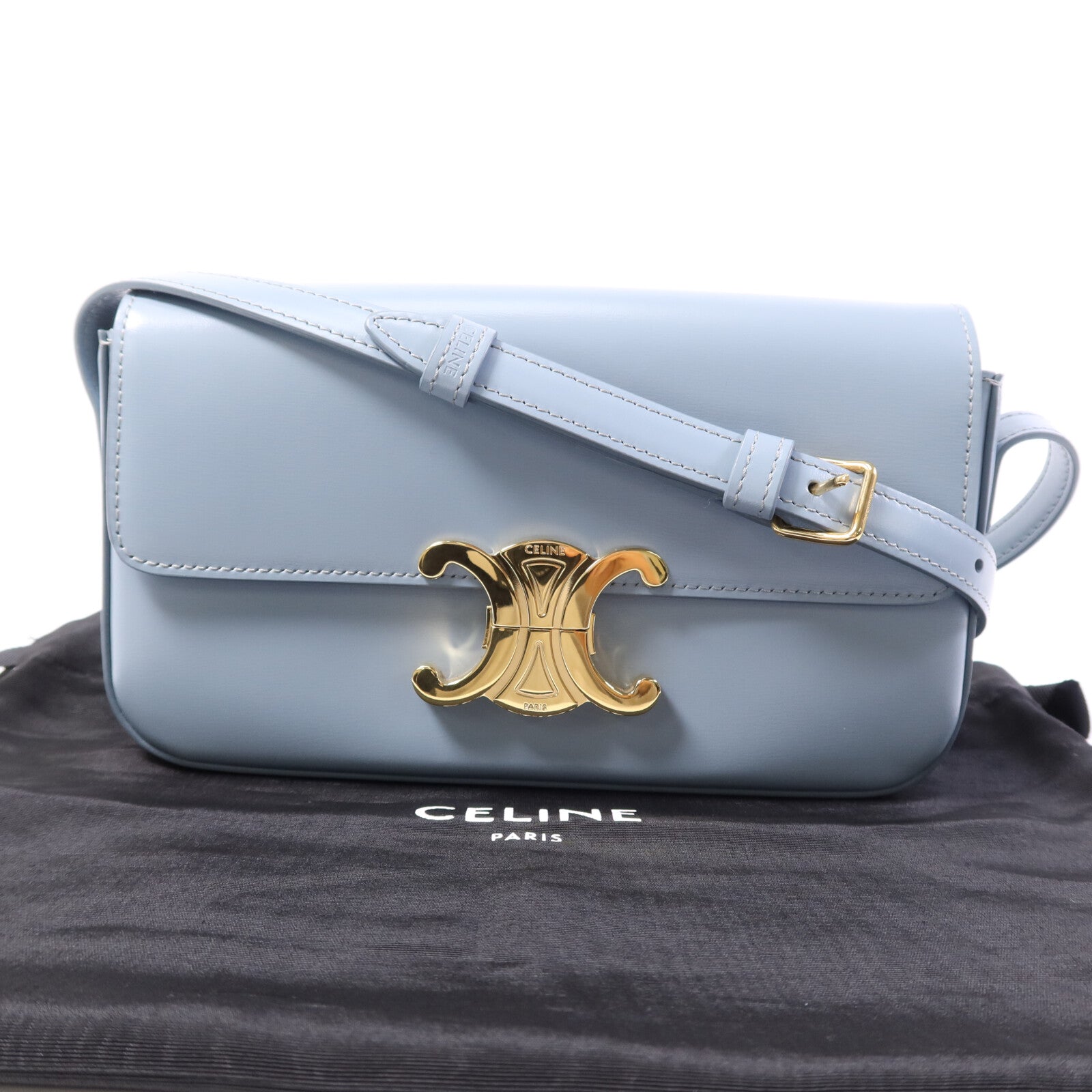 CELINE 牛皮皮革Claude金扣肩背袋