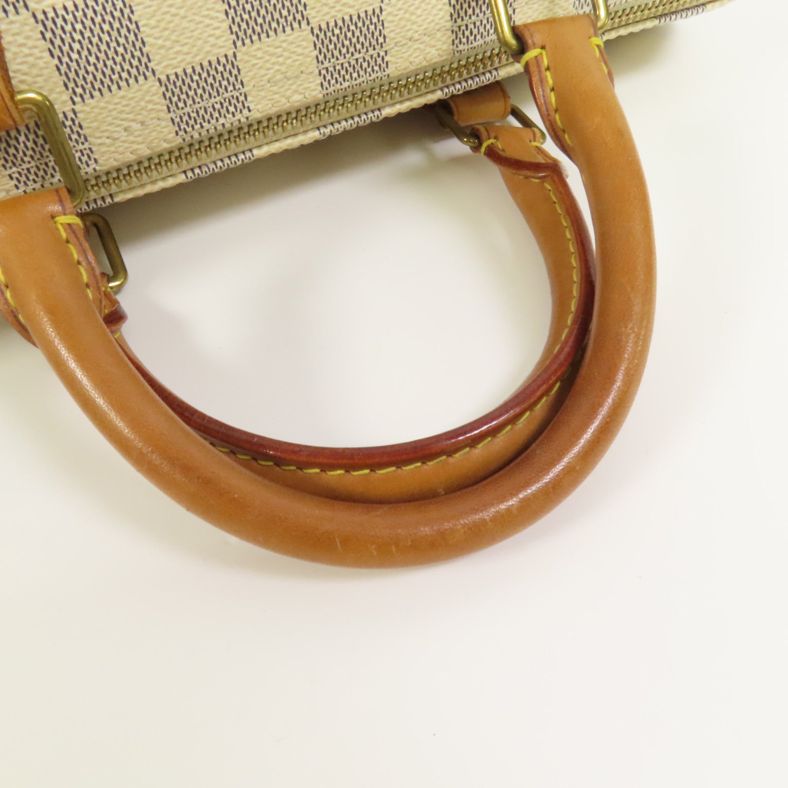 LOUIS VUITTON Damier Azur Speedy 30金扣手挽袋白色