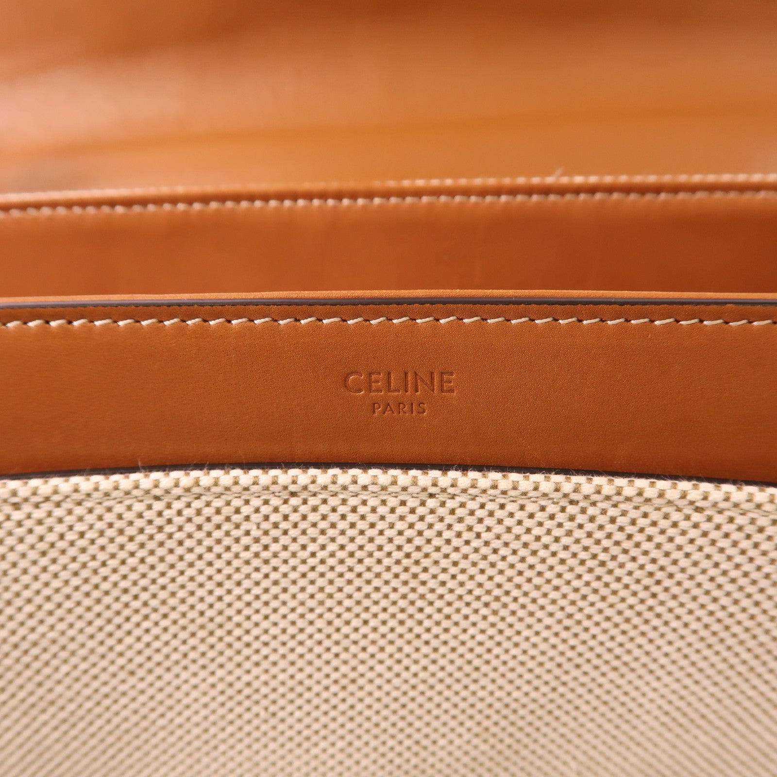 CELINE 帆布/牛皮皮革Classique 16金扣手挽肩背兩用袋