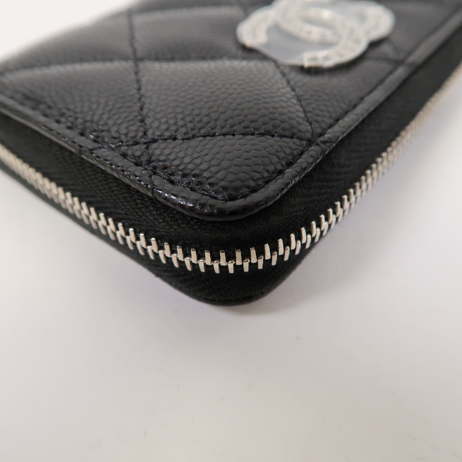 CHANEL Caviar皮革Card Case銀扣卡片套黑色