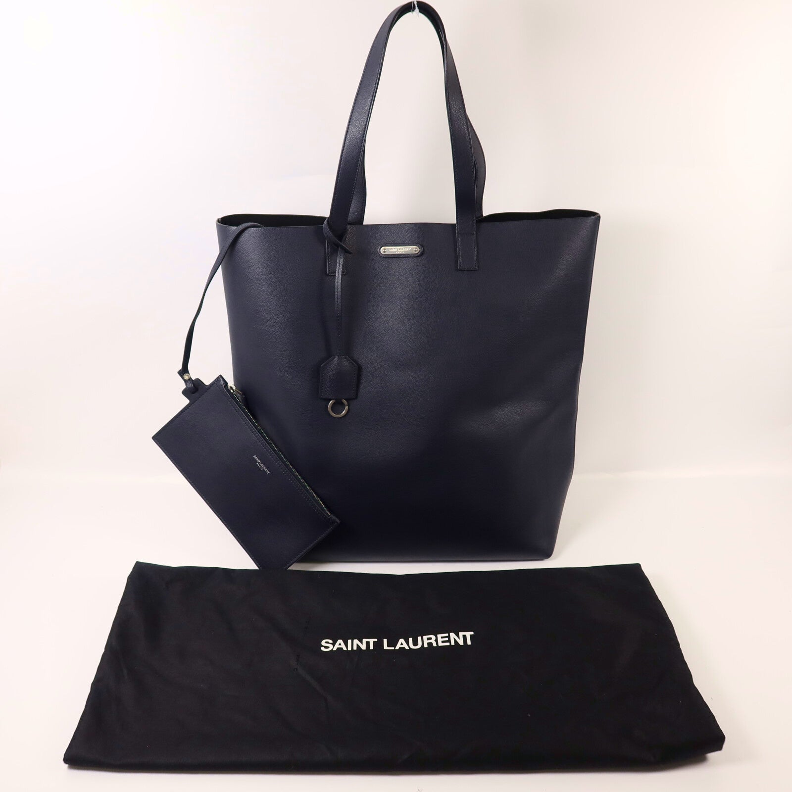 YVES SAINT LAURENT 牛皮皮革Tote Bag銀扣手挽袋