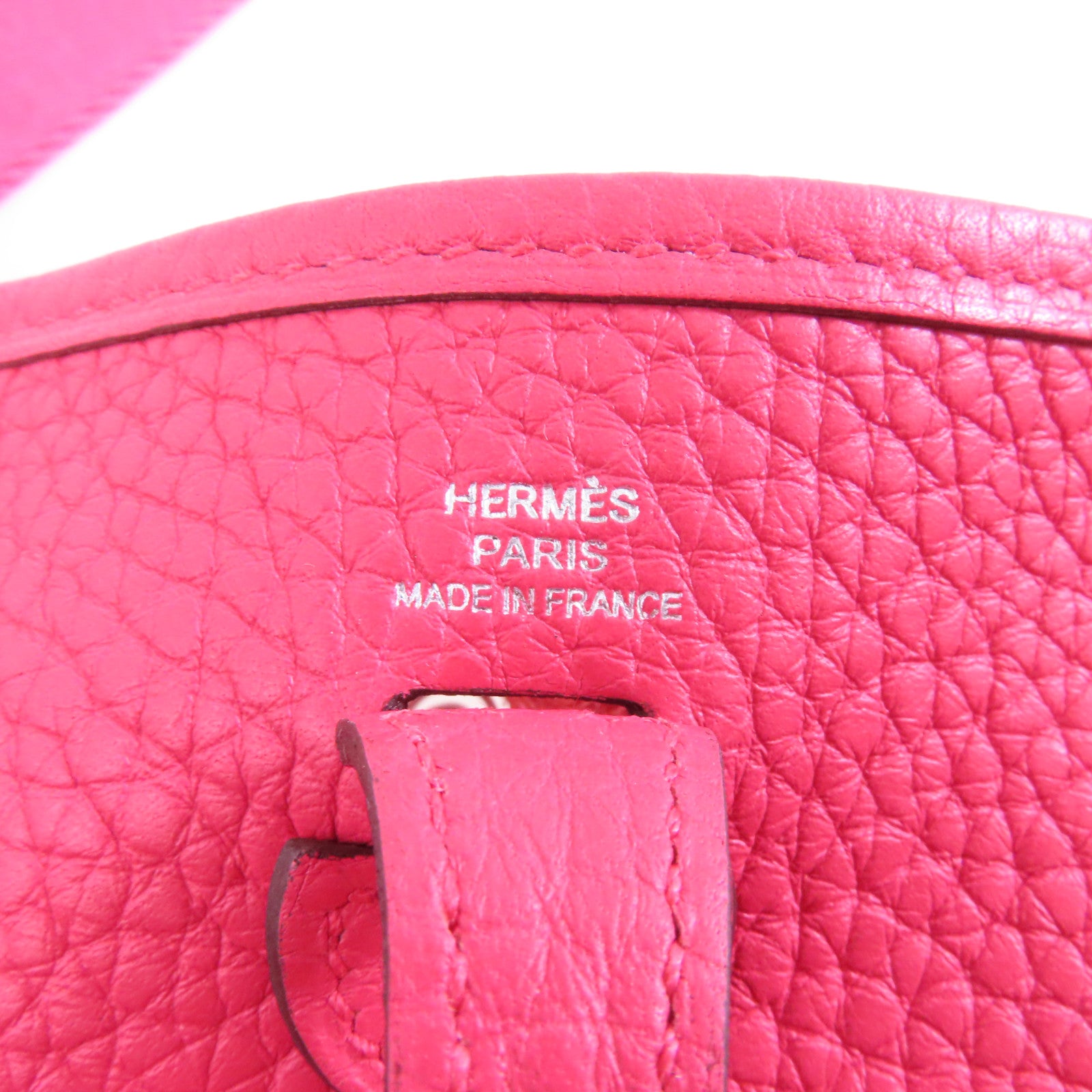 HERMES Clemence皮革Evelyne TPM銀扣肩背袋Rose Extreme/粉紅色