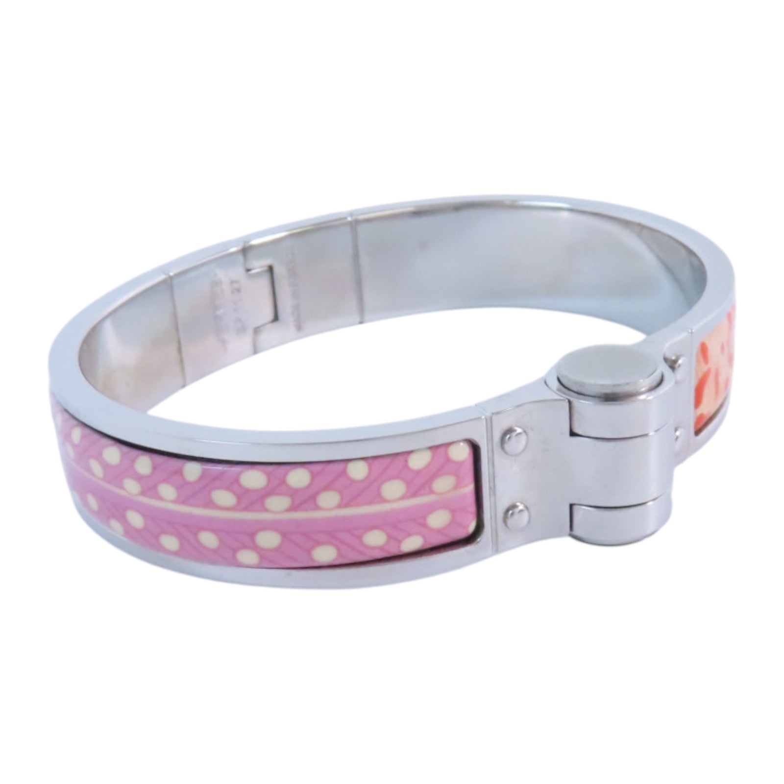 HERMES PHW Hinged Bracelet Bangle Metal Enamel Pink Orange Multicolor