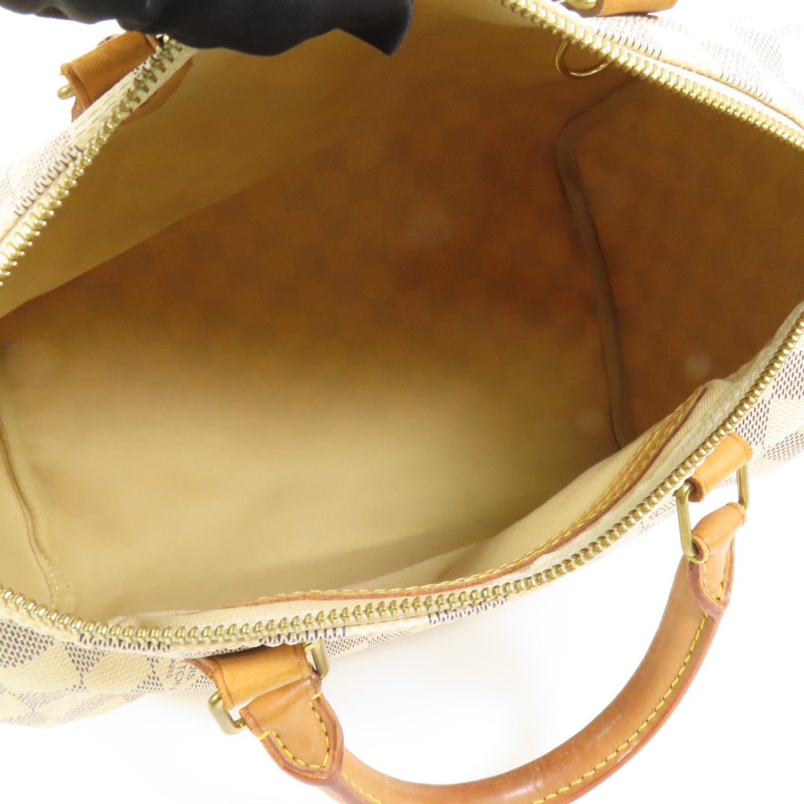 LOUIS VUITTON Damier Azur Speedy 30金扣手挽袋白色