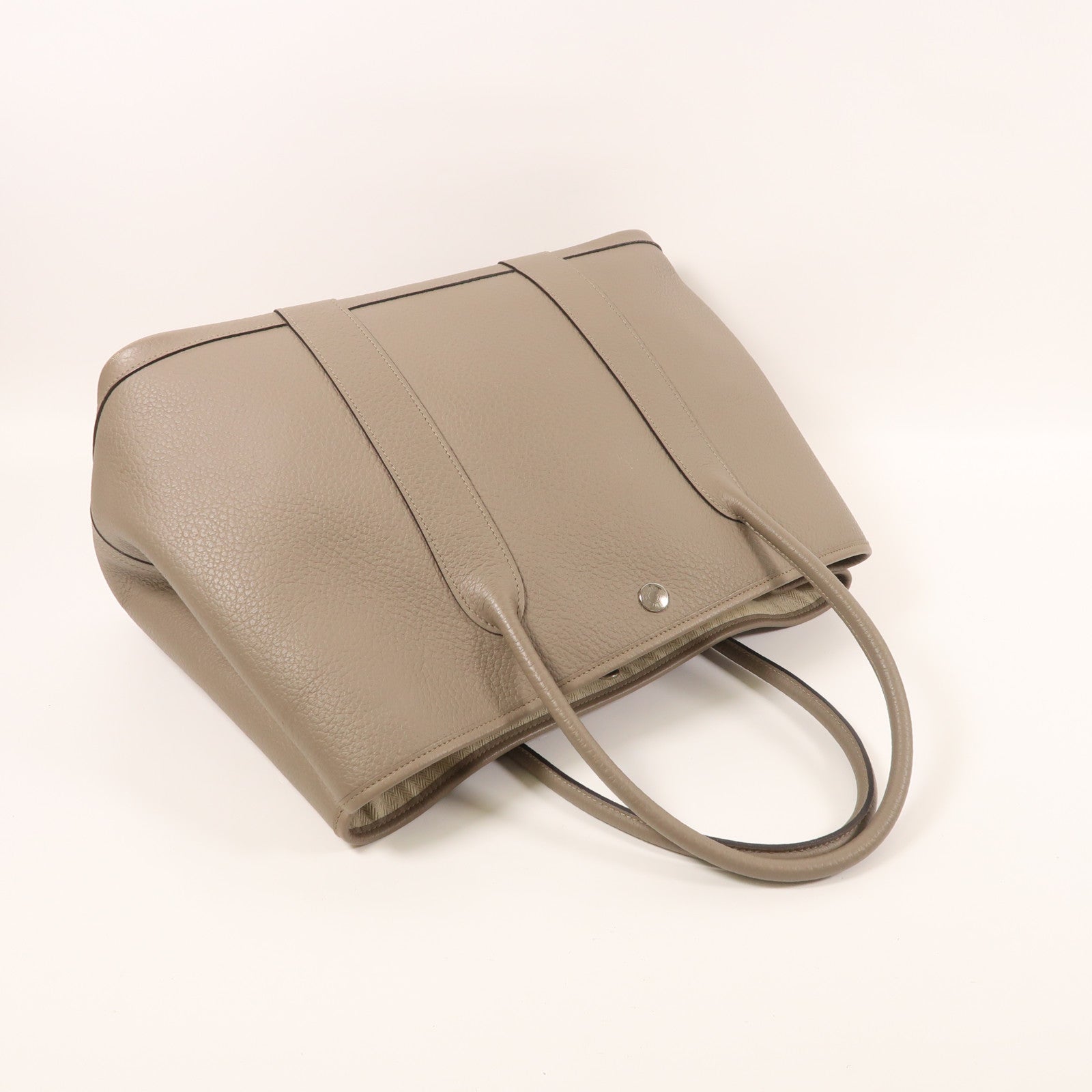 HERMES Negonda皮革Garden Party PM銀扣手挽袋Gris Asphalt