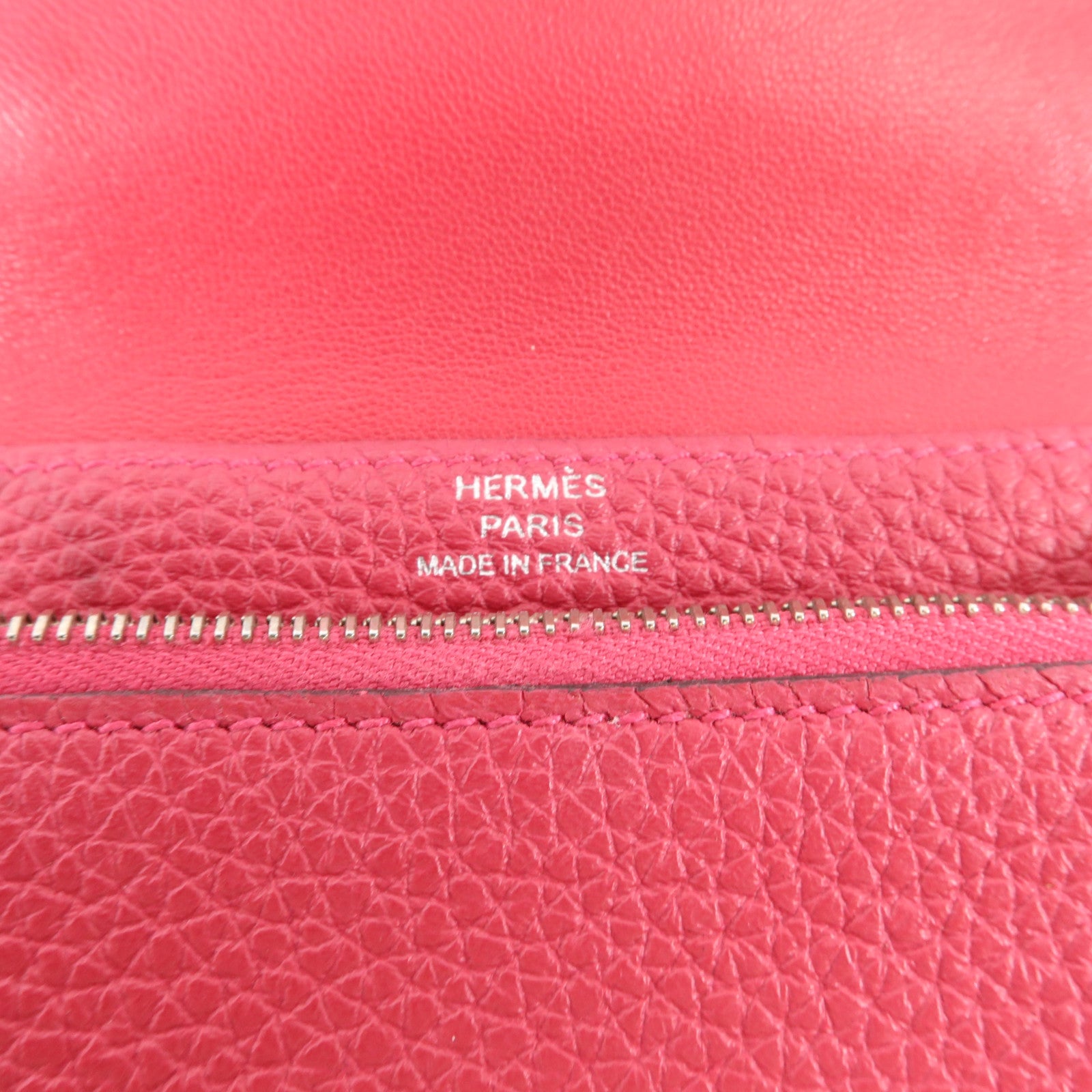 HERMES Clemence皮革Dogon Compact Wallet銀扣錢包Rose Mexico