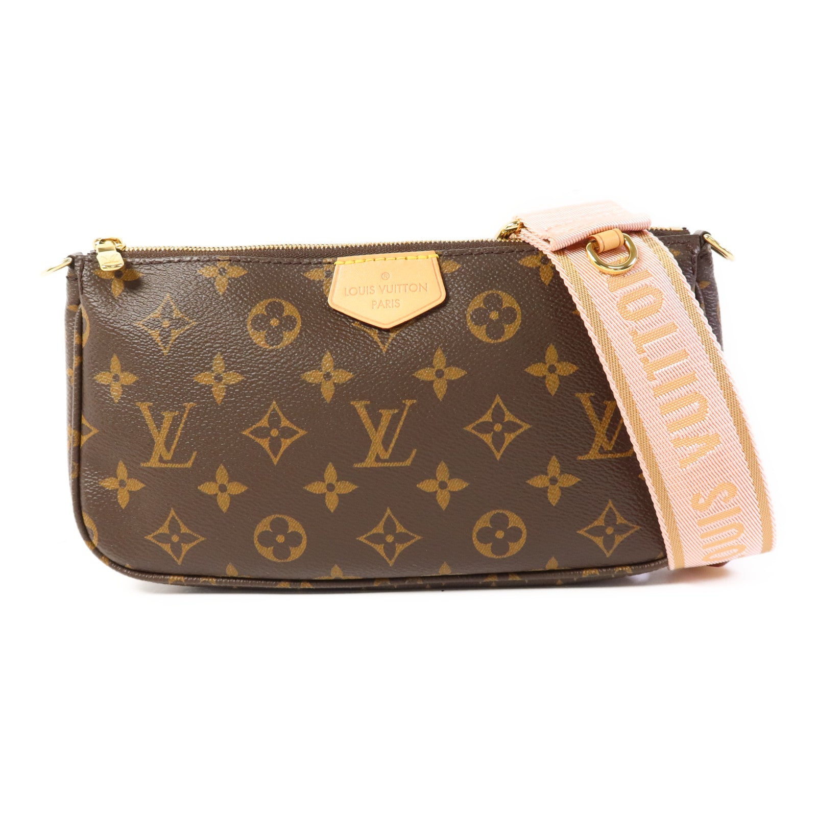 LOUIS VUITTON Monogram Multi Pochette Accessoires金扣手挽肩背兩用袋棕色