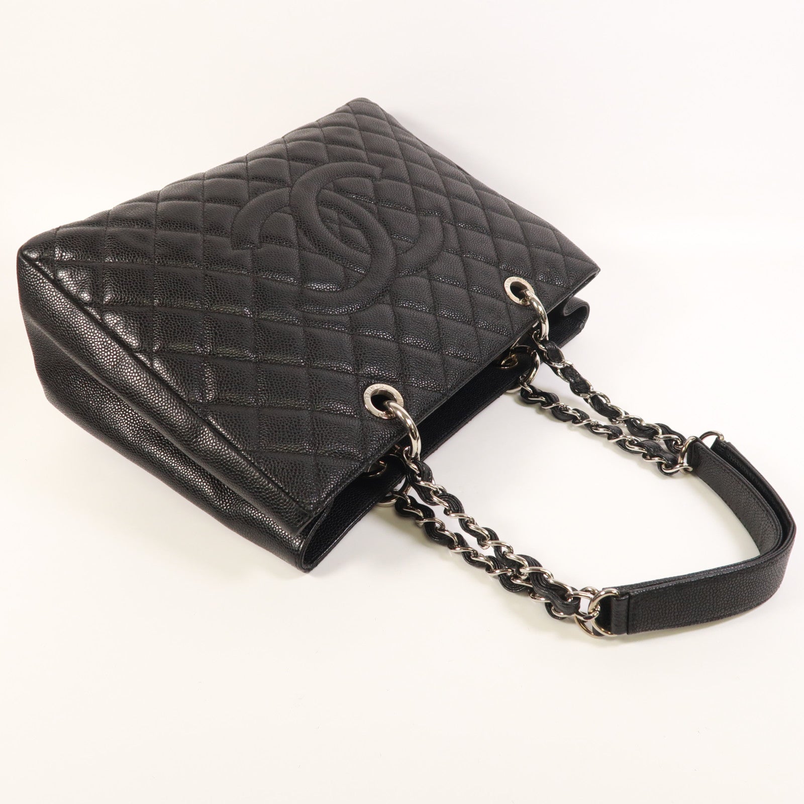 CHANEL 牛皮皮革GST Grand Shopping Tote Bag銀扣鏈帶肩背袋