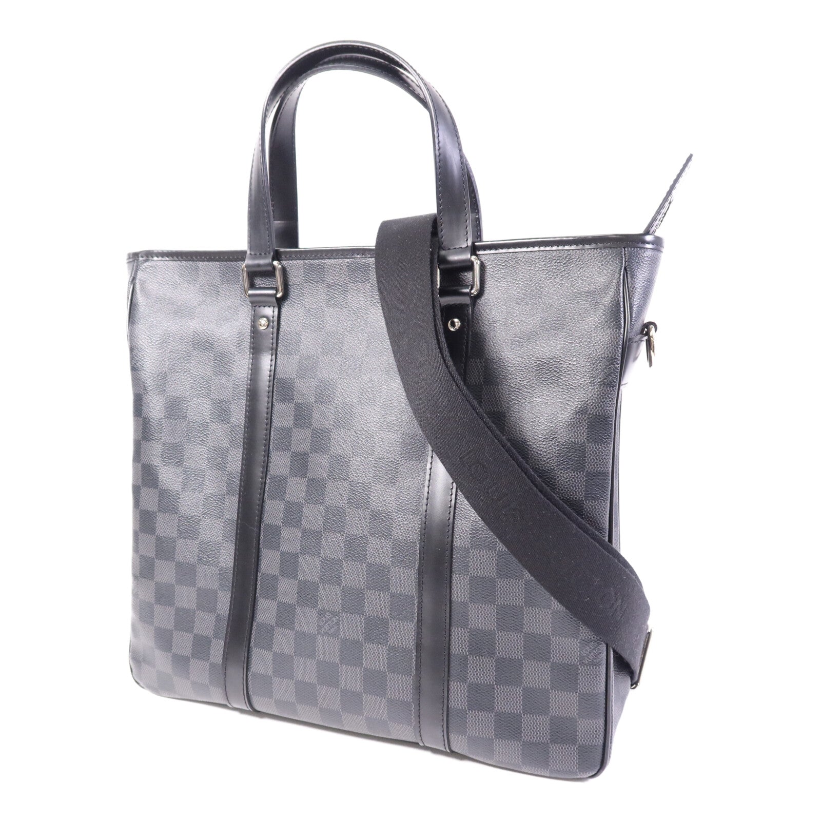 LOUIS VUITTON Damier Graphite Tadao MM銀扣手挽肩背兩用袋