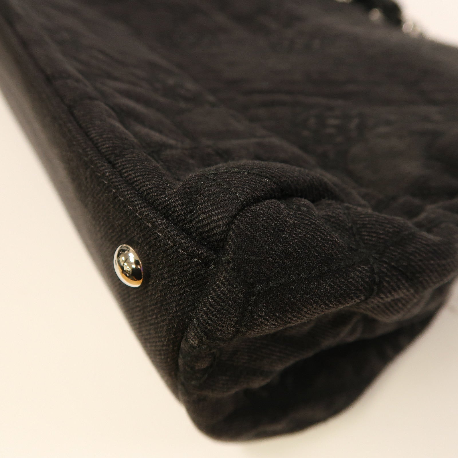 CHANEL 帆布Shoulder Bag銀扣肩背袋黑色