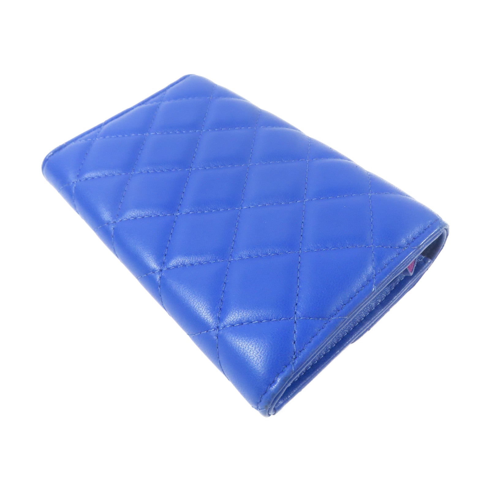CHANEL 菱格羊皮皮革Wallet銀扣錢包藍色