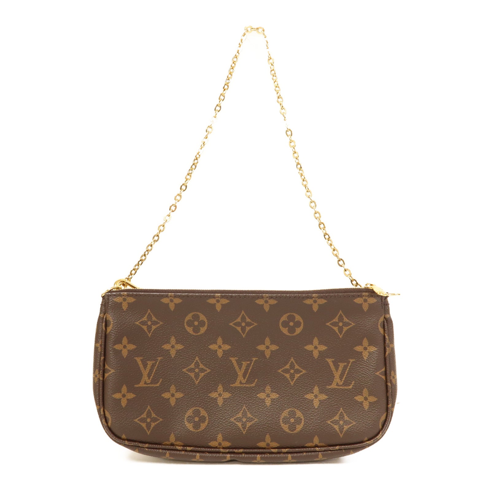 LOUIS VUITTON Monogram Multi Pochette Accessoires金扣手挽肩背兩用袋棕色