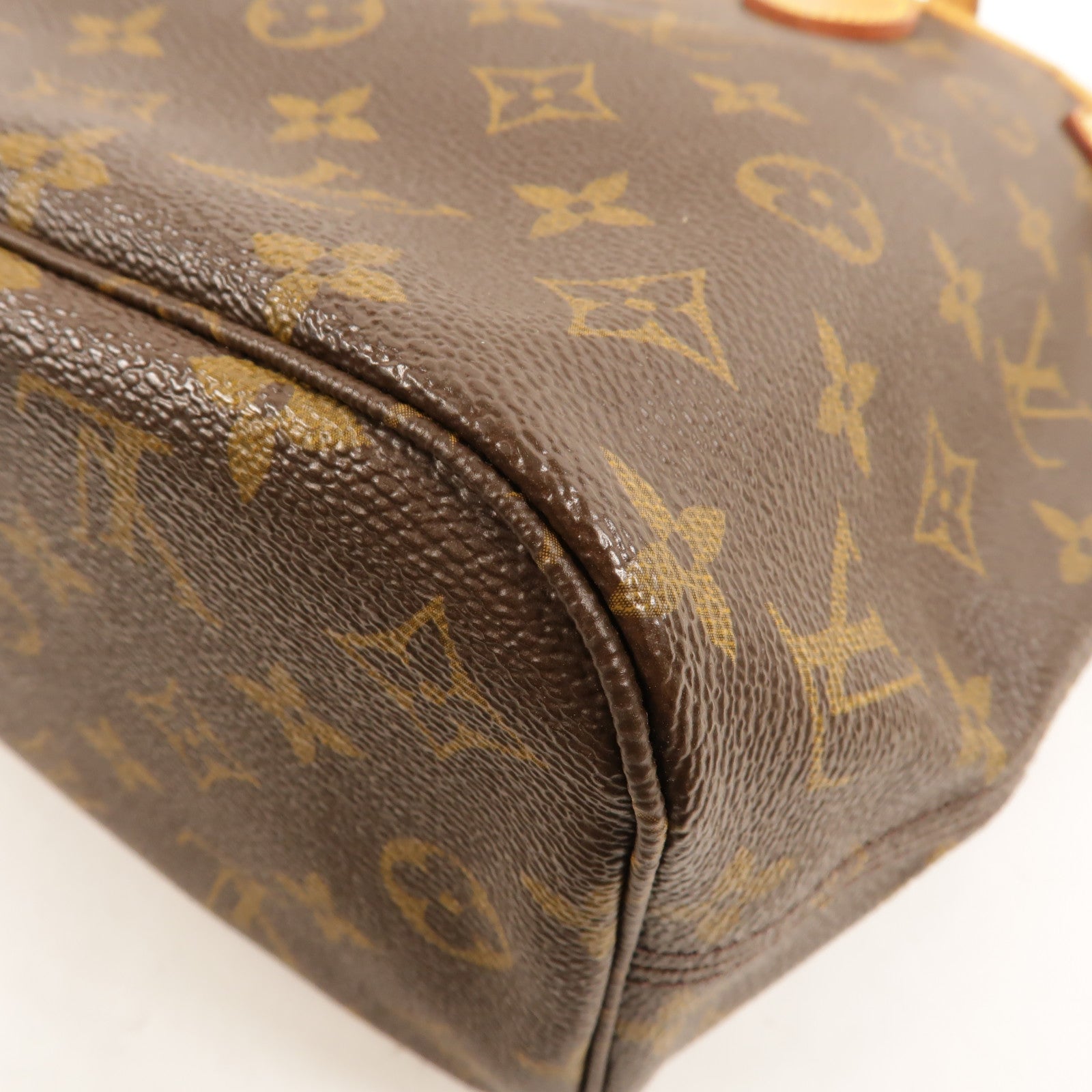 LOUIS VUITTON Monogram Neverfull PM金扣手挽袋棕色