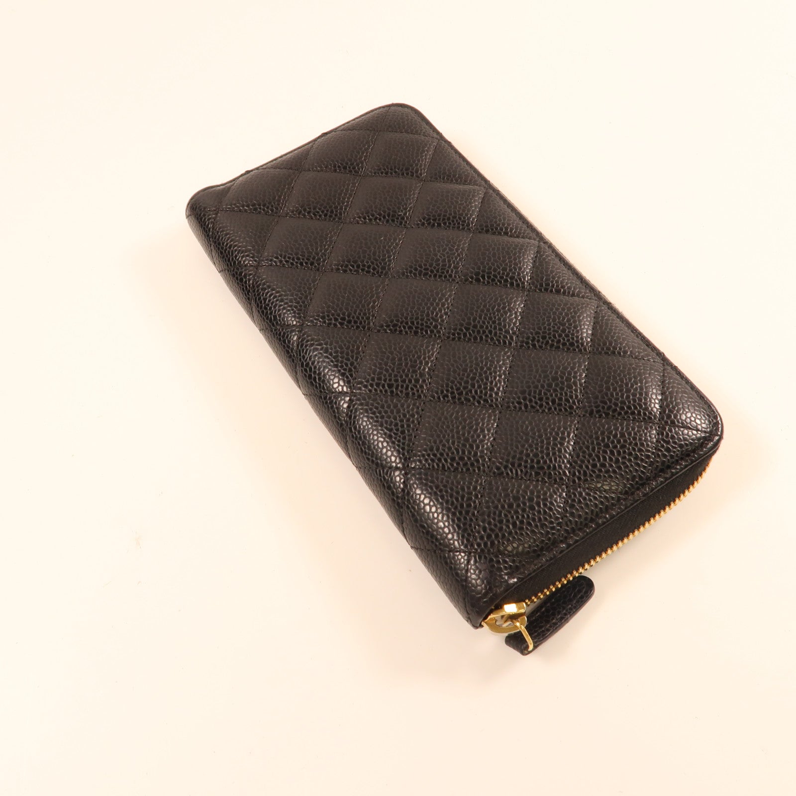 CHANEL 牛皮皮革Zipper Long Wallet金扣長錢包黑色
