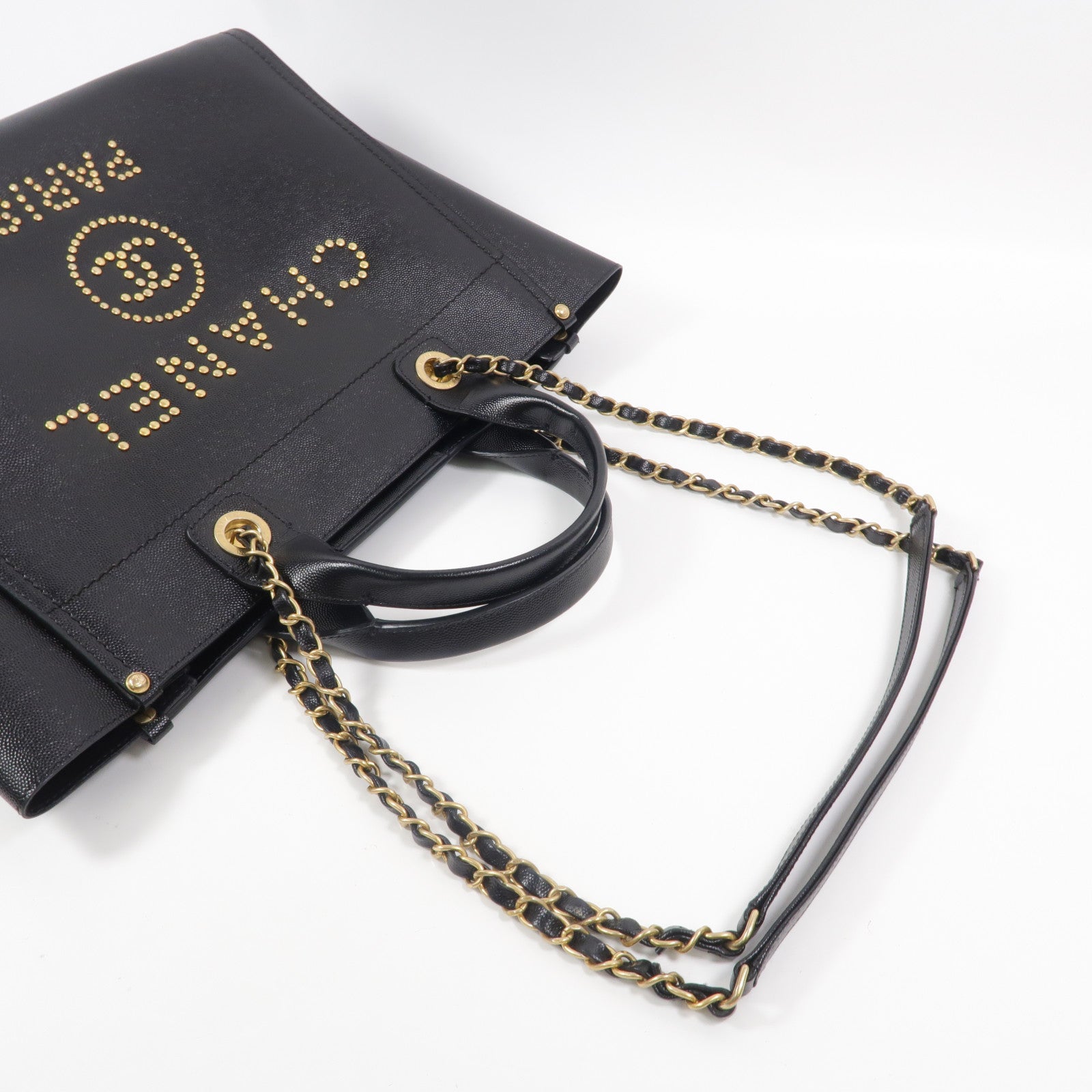 CHANEL 牛皮皮革Deauville Tote鏈帶手挽肩背兩用袋