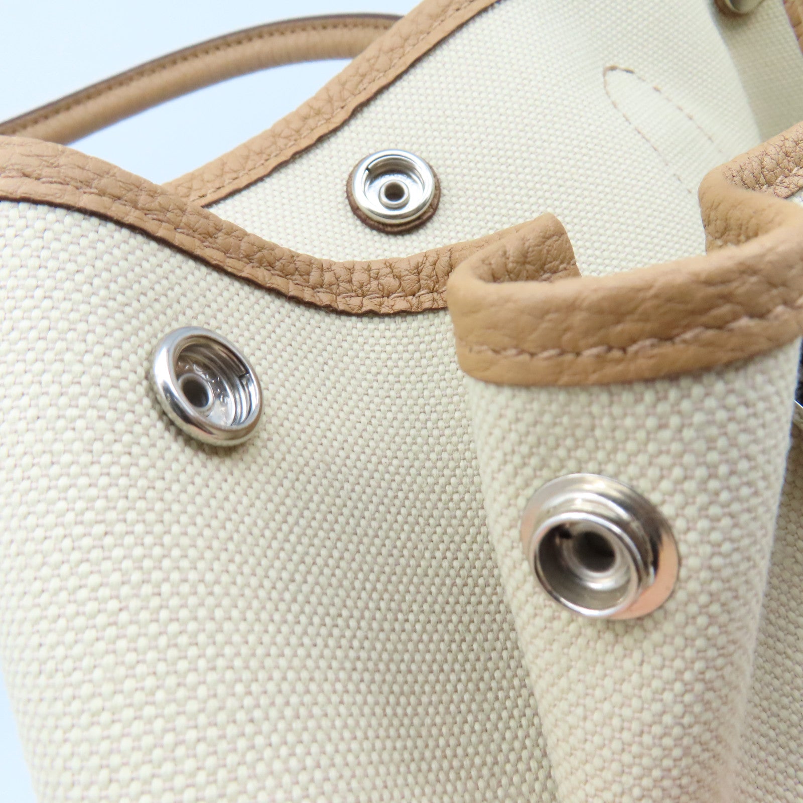 HERMES 帆布Garden File PM 2Way Tote Bag銀扣手挽肩背兩用袋Biscuit餅乾色