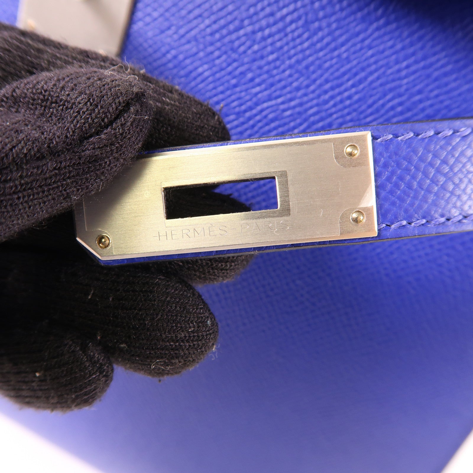 HERMES Epsom皮革Kelly 28銀扣手挽肩背兩用袋7T Bleu Electrique