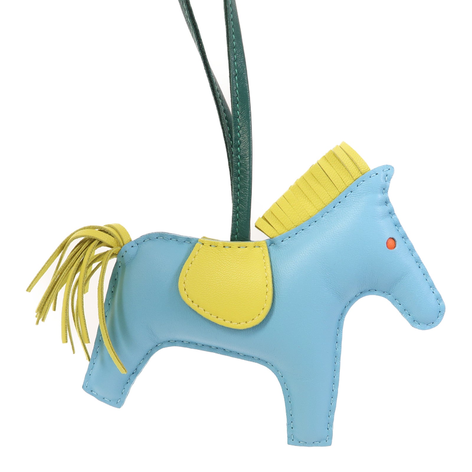 HERMES 皮革Rodeo GM掛飾藍色/黃色/綠色