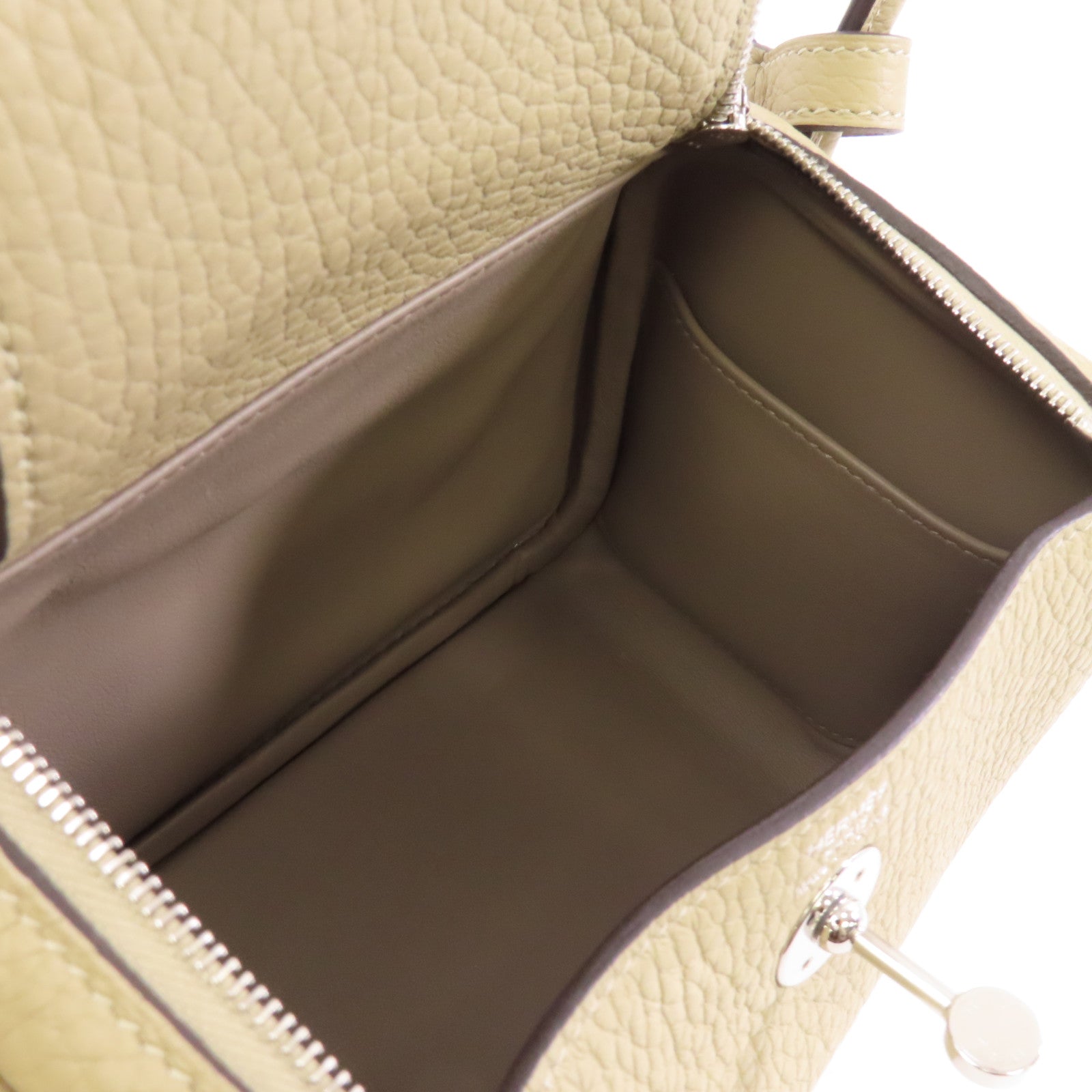 HERMES Clemence皮革Mini Lindy銀扣手挽肩背兩用袋Trench米色