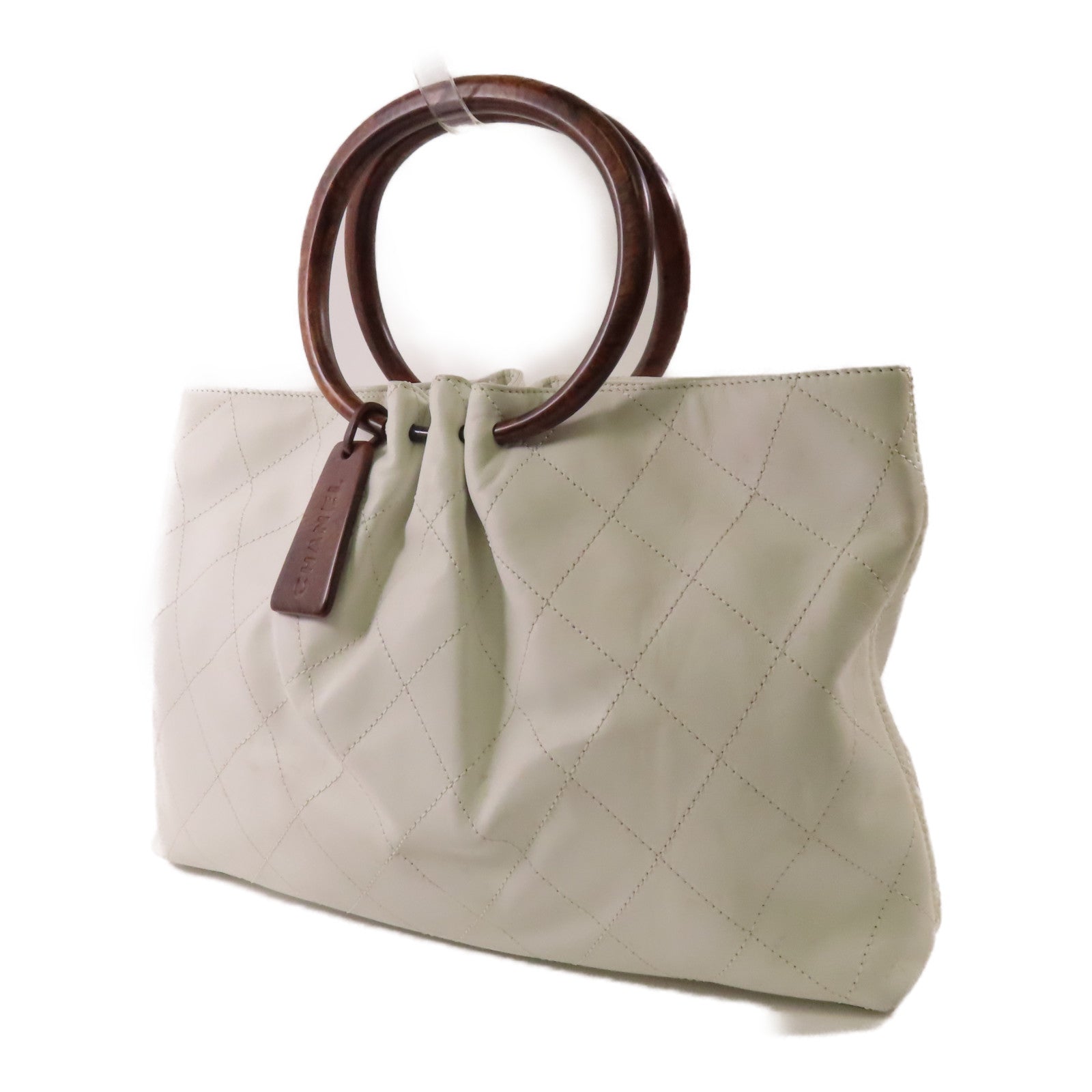 CHANEL CC Hand Bag Lambskin Leather White